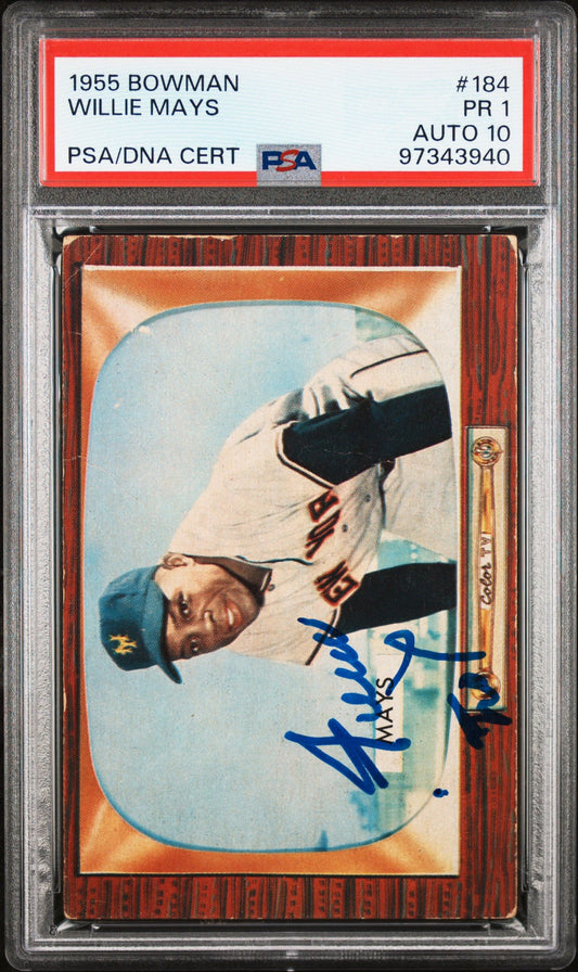 1955 BOWMAN WILLIE MAYS #184 PSA/DNA 1 AUTO 10