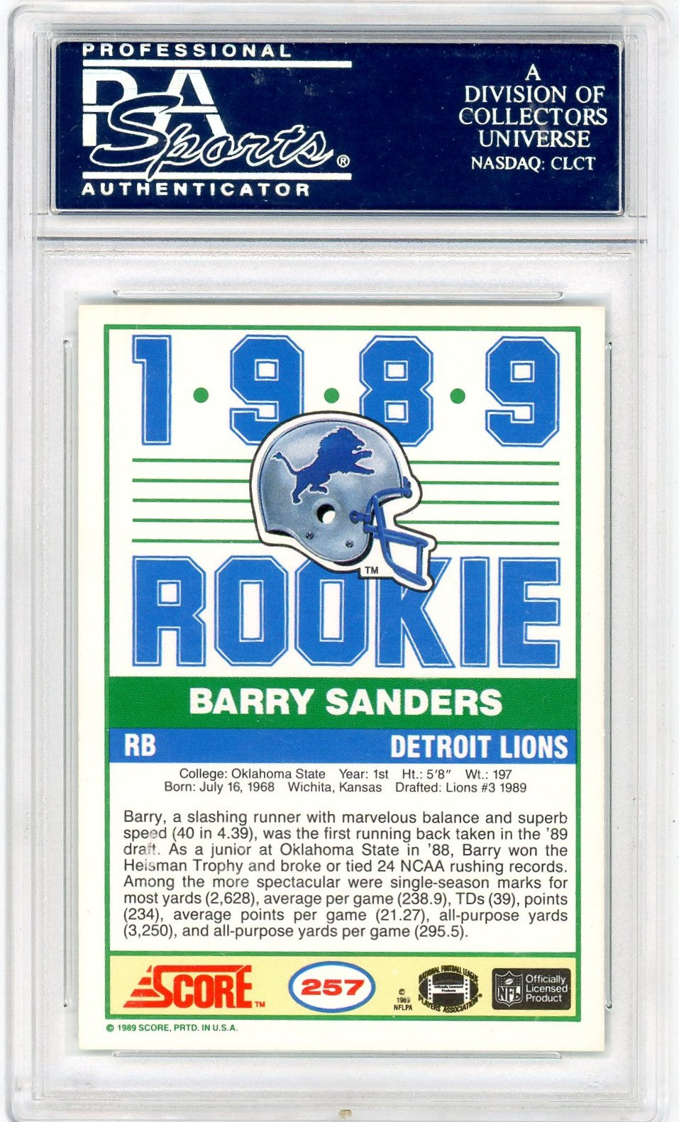 1989 Barry Sanders PSA A Auto A