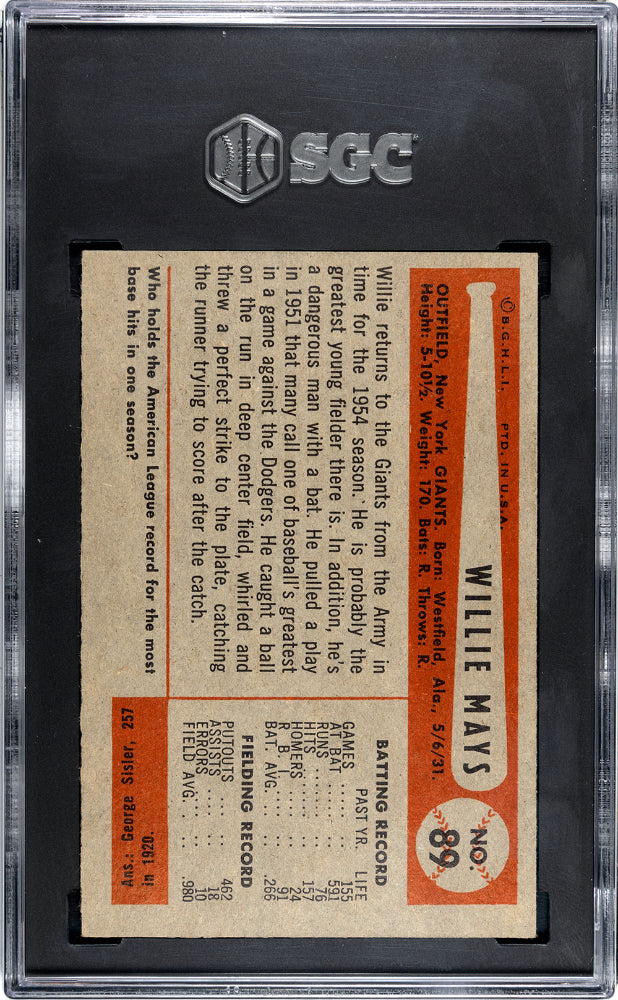 1954 BOWMAN WILLIE MAYS #89 SGC 6.5