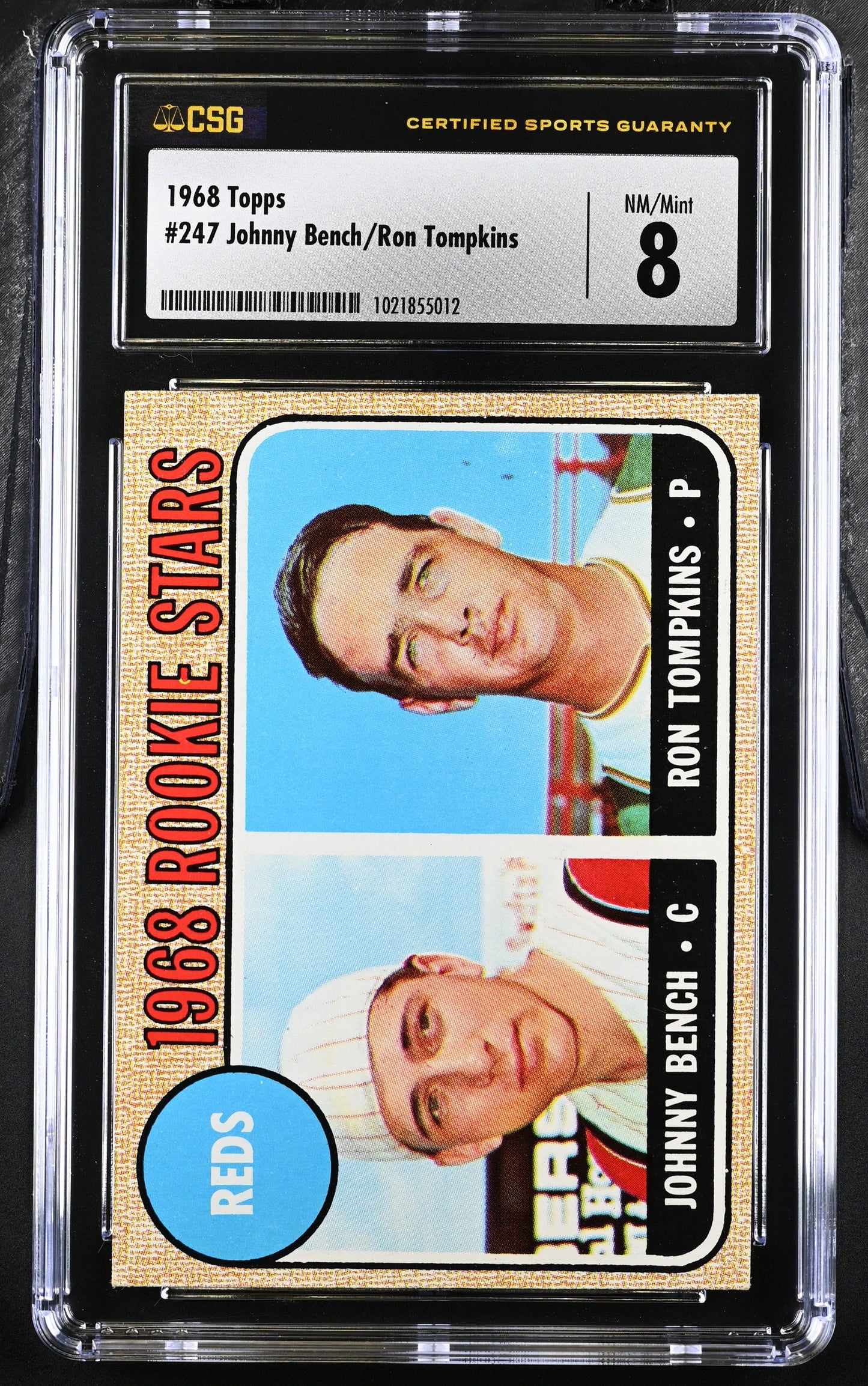 1968 TOPPS '68 REDS ROOKIE STARS JOHNNY BENCH/RON TOMPKINS #247 CSG 8