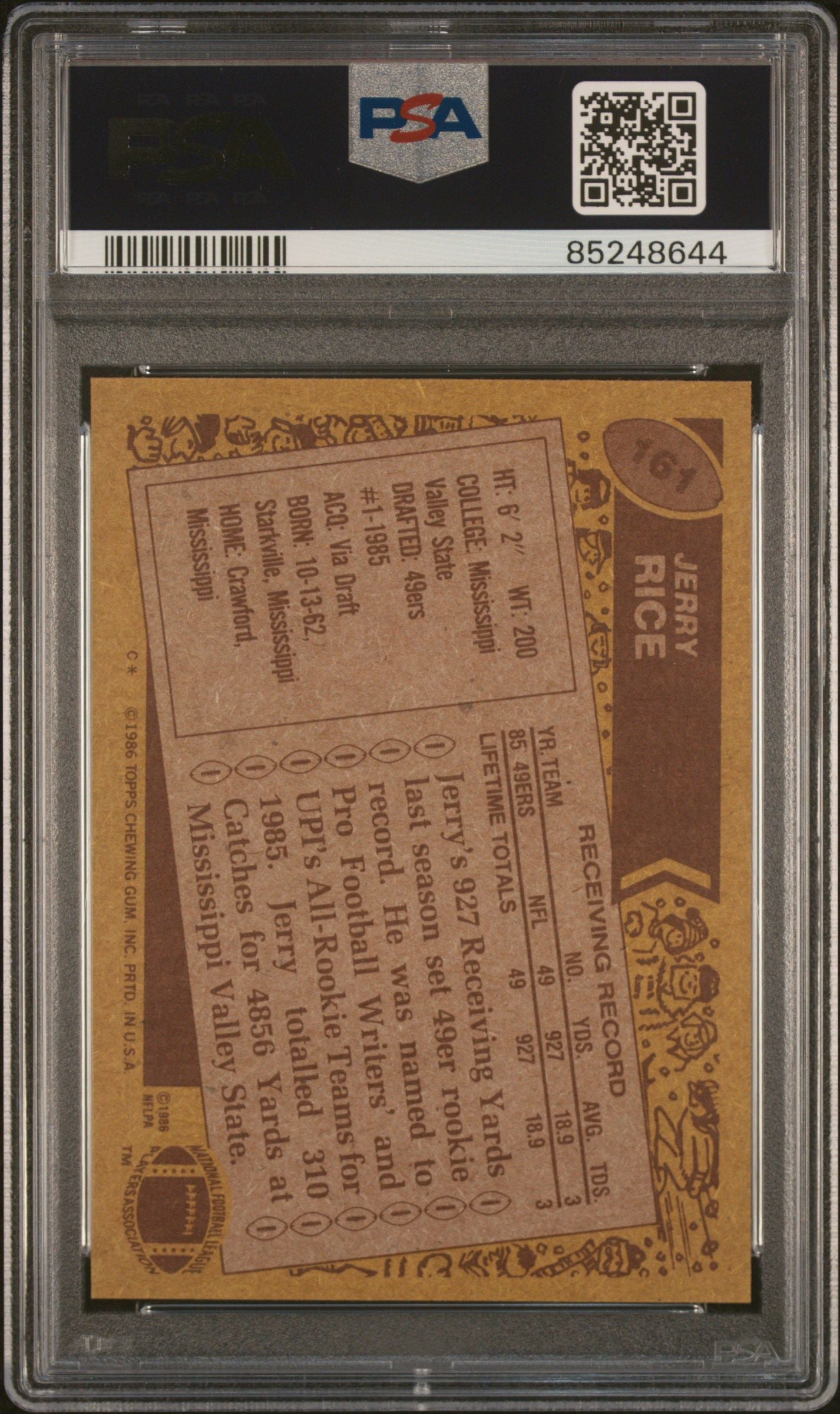 1986 TOPPS JERRY RICE #161 PSA 7