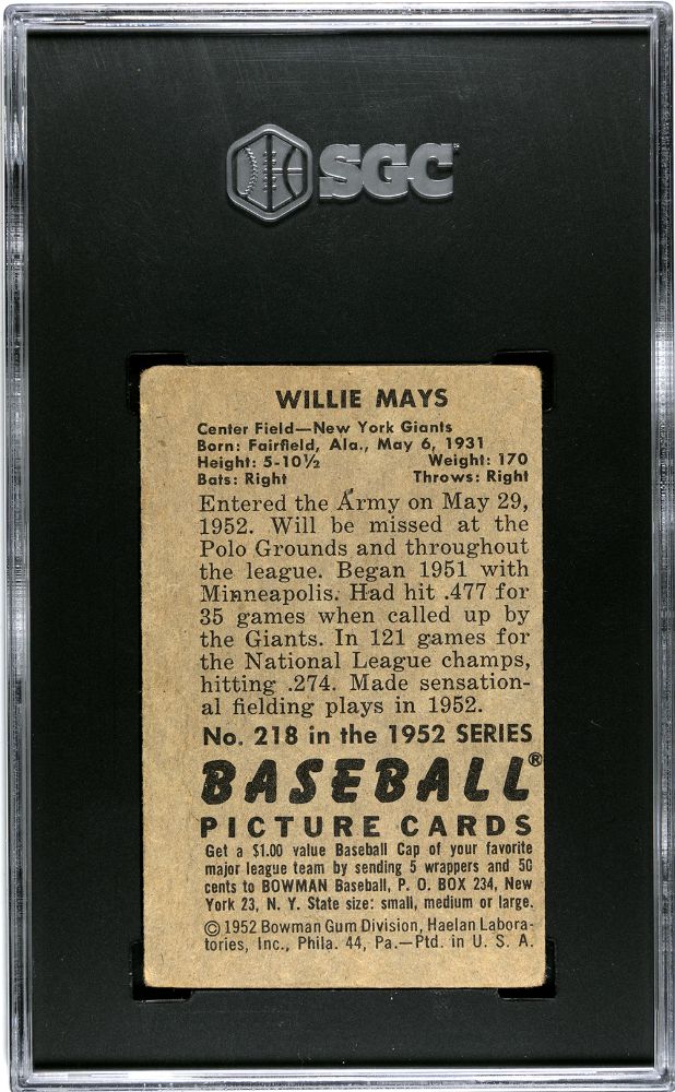 1952 BOWMAN WILLIE MAYS #218 SGC 1