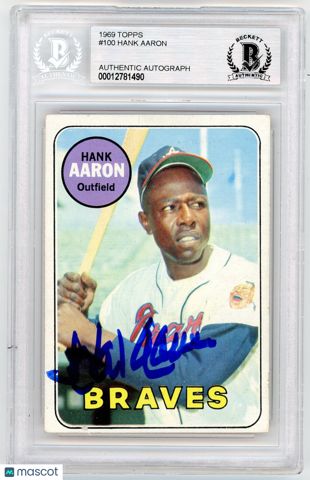 1969 Topps Hank Aaron #100 BVG Authentic BAS Auto A