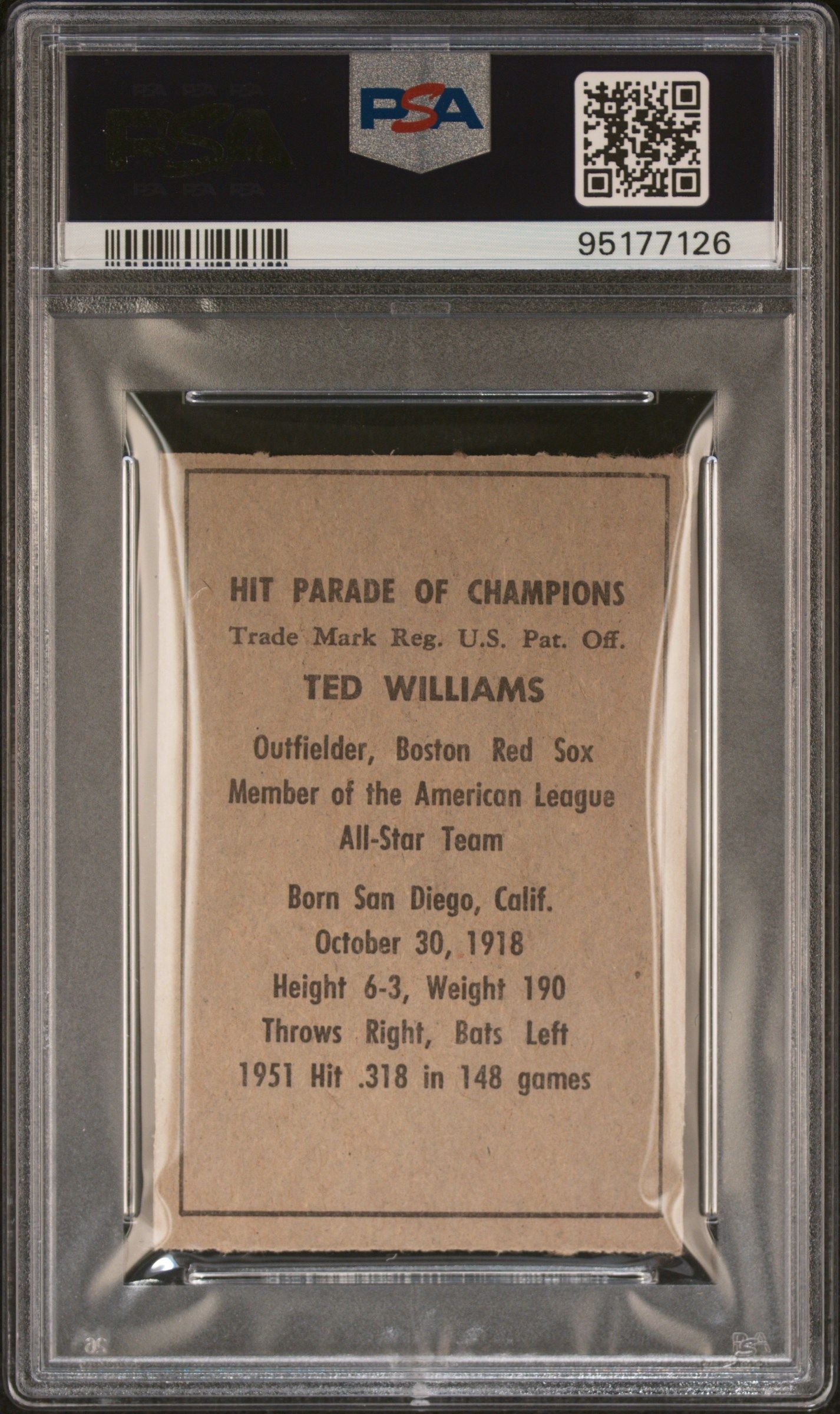 1952 TED WILLIAMS BERK ROSS PSA 7