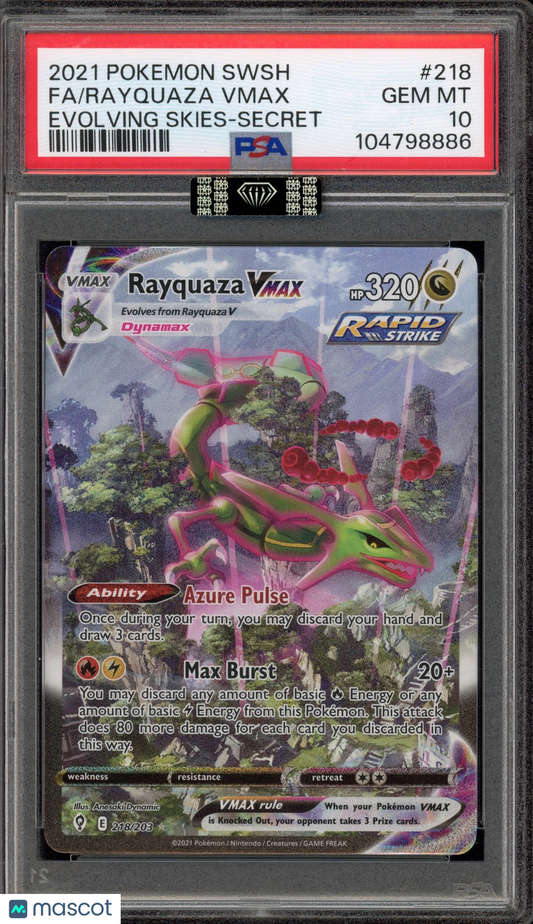 2021 Pokemon SWSH Evo Skies Rayquaza VMAX F/A Secret PSA 10 #218 MBA Black Label