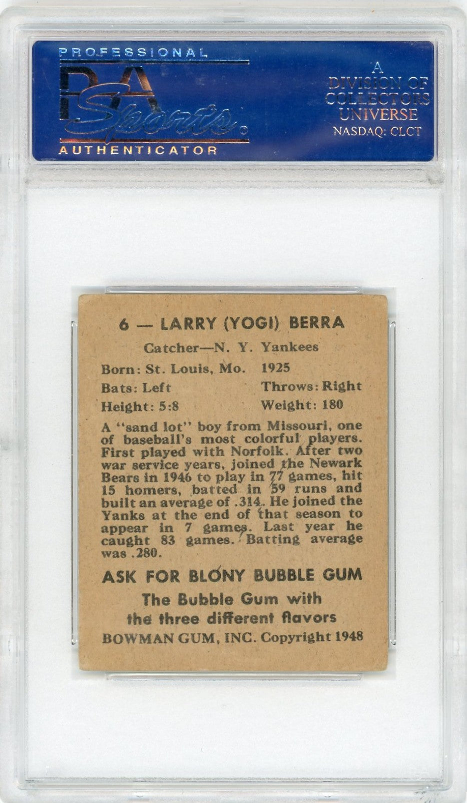1948 Bowman Yogi Berra #6 PSA 4