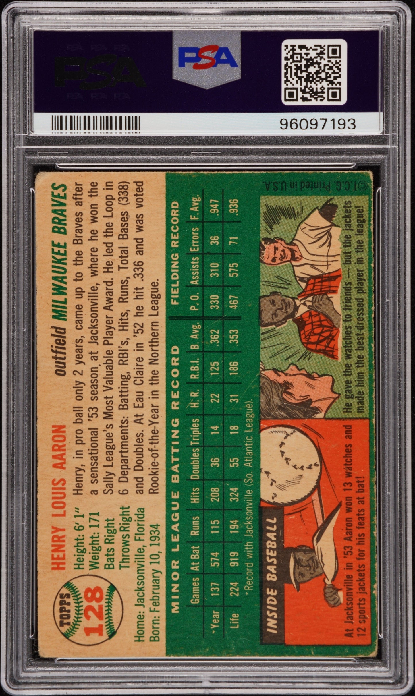 1954 TOPPS HENRY AARON #128 PSA/DNA 2