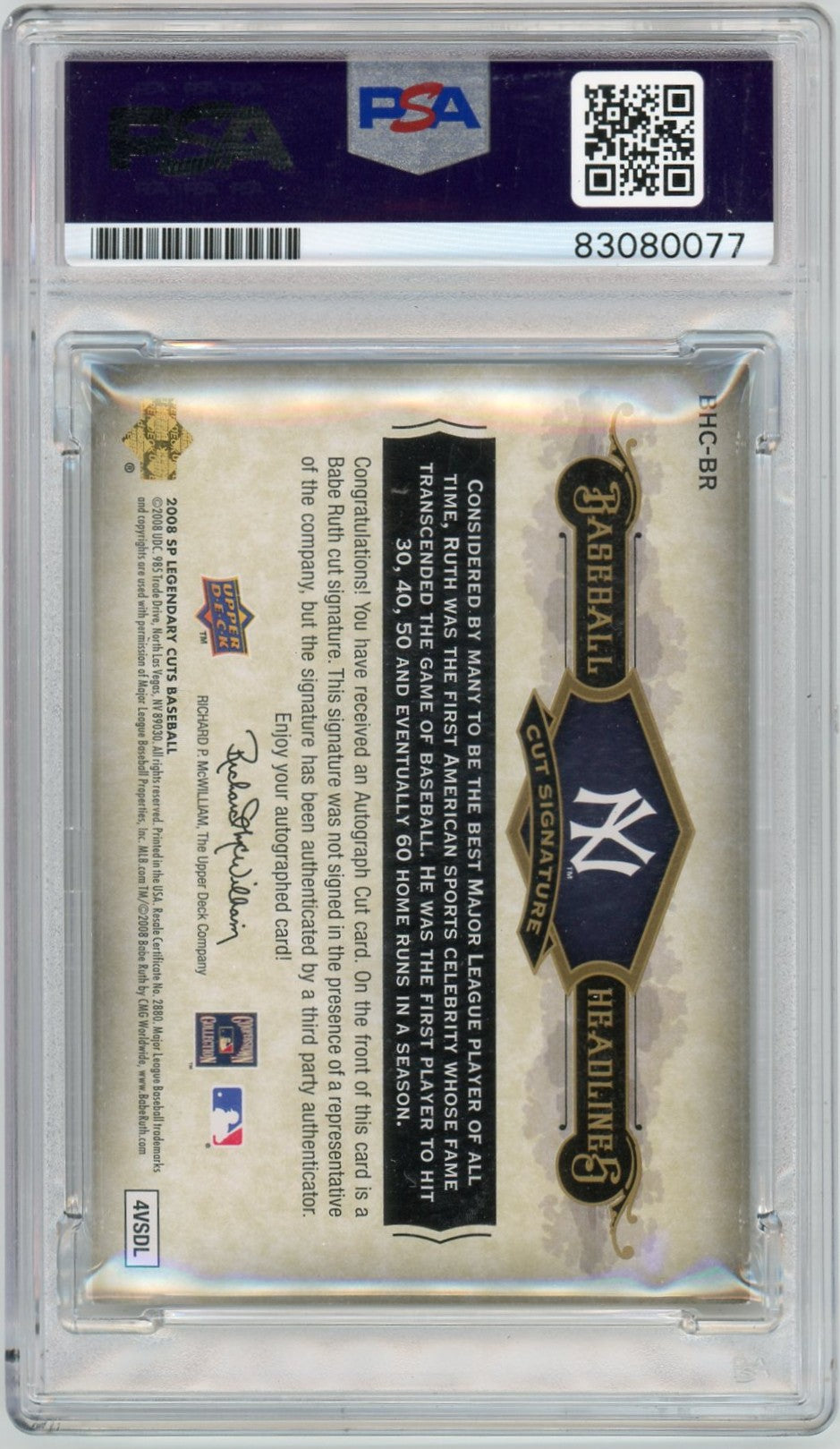 1933 Babe Ruth PSA A Auto 8