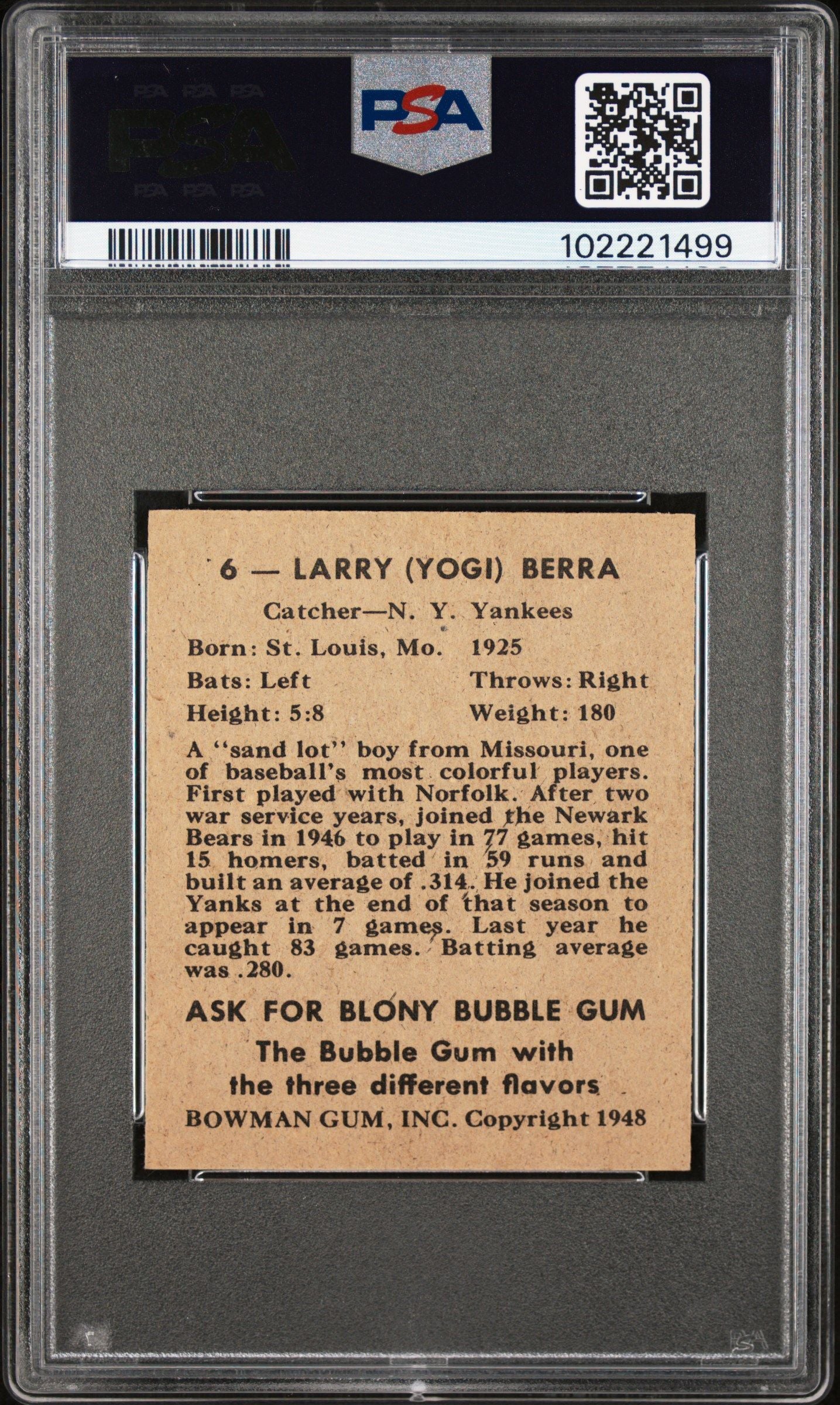 1948 BOWMAN YOGI BERRA #6 PSA 9