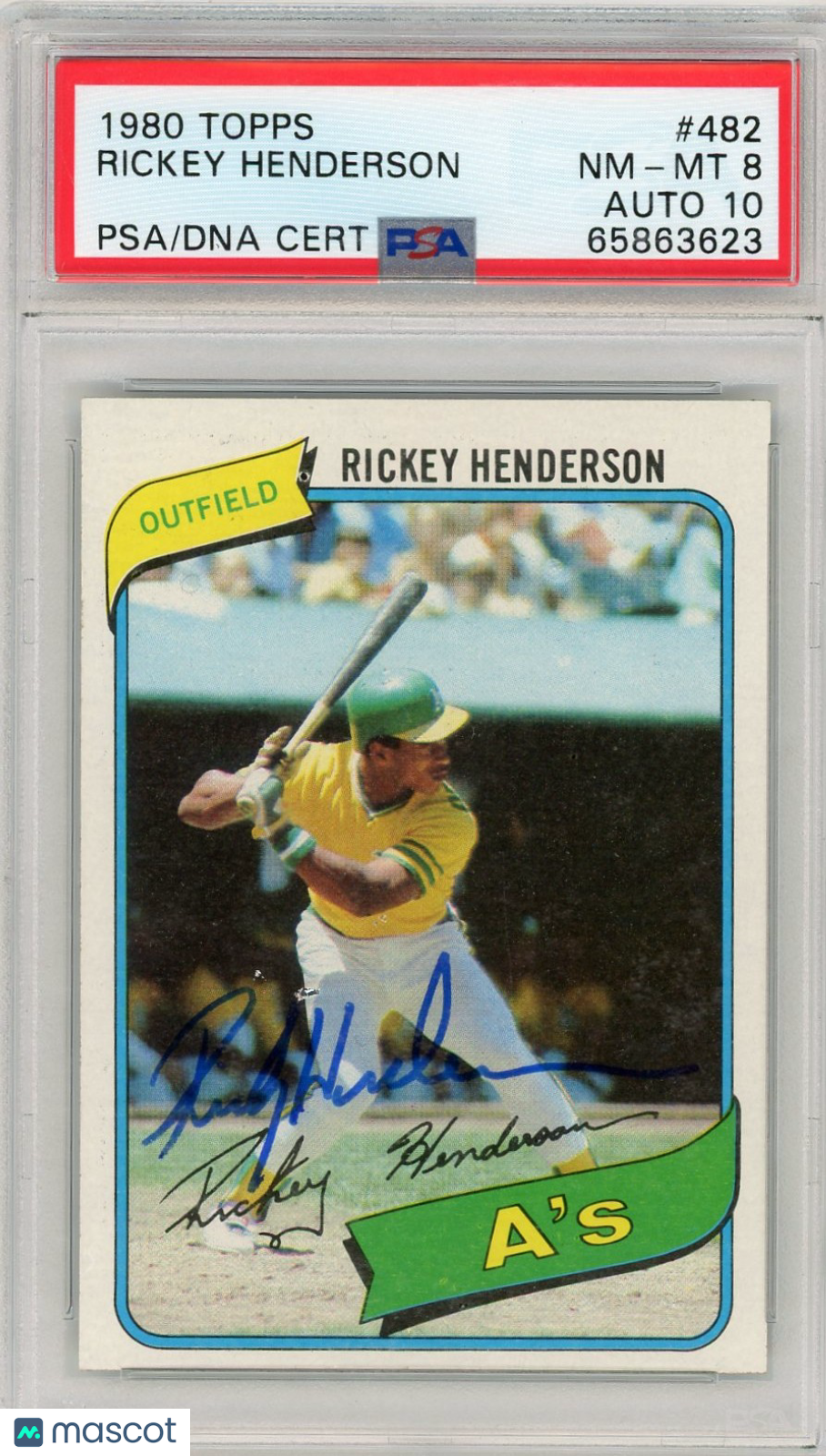 1980 Topps Rickey Henderson #482 PSA 8 Auto 10