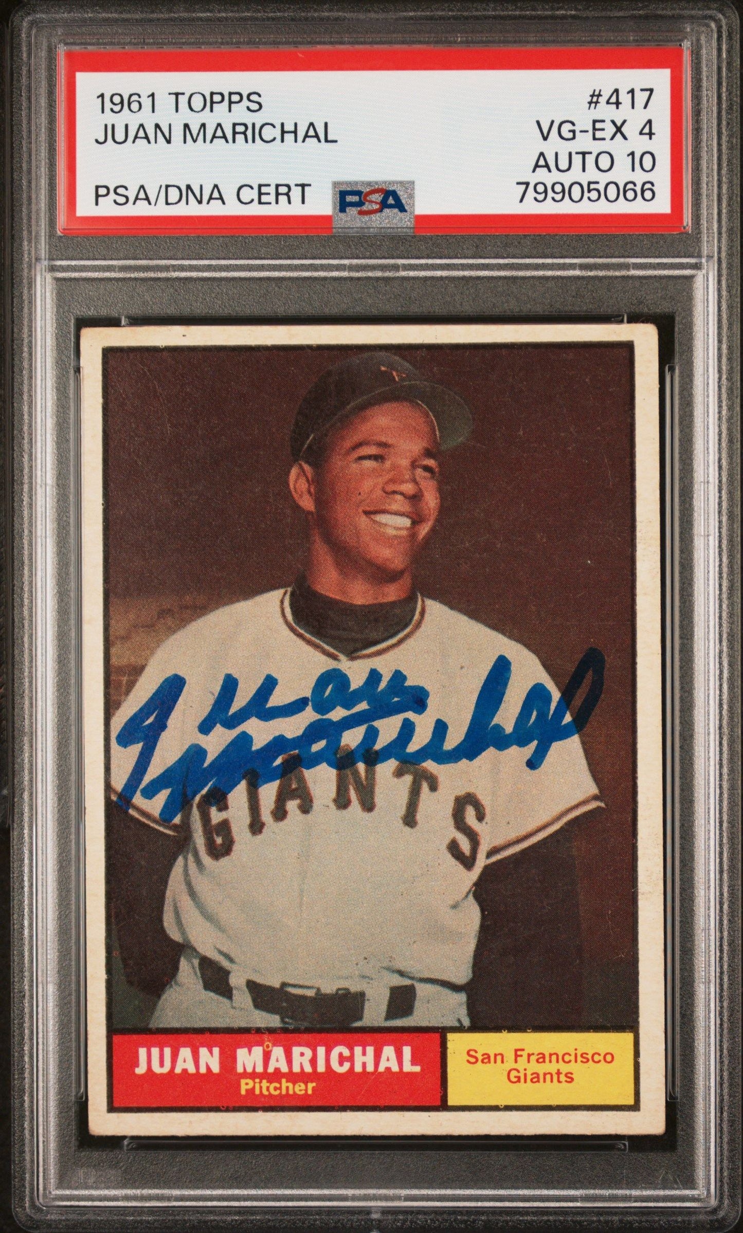 1961 TOPPS JUAN MARICHAL #417 PSA/DNA 4 AUTO 10