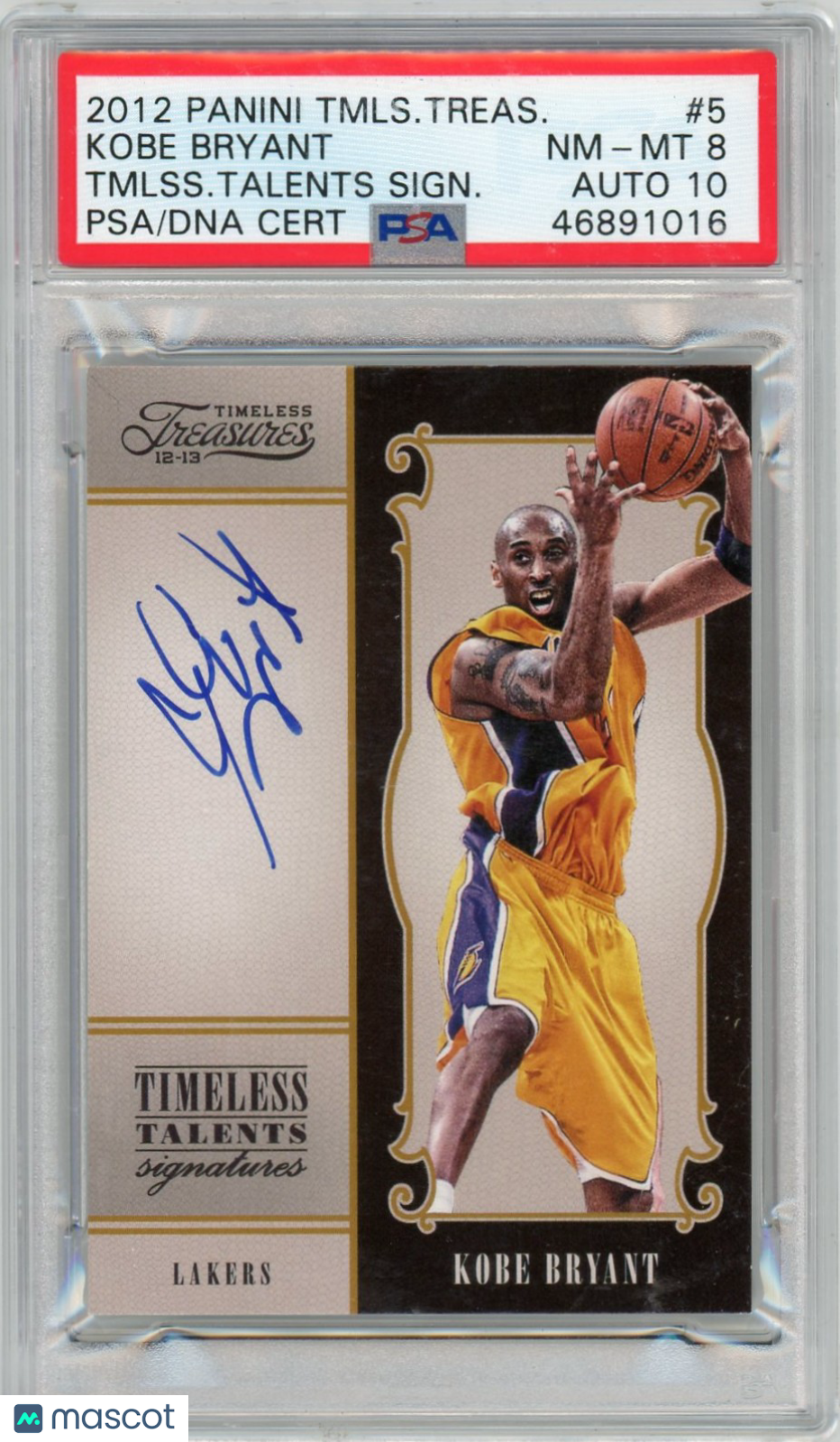 2012 Panini Timeless Treasures Talents Signatures Kobe Bryant #5 PSA 8 Auto 10