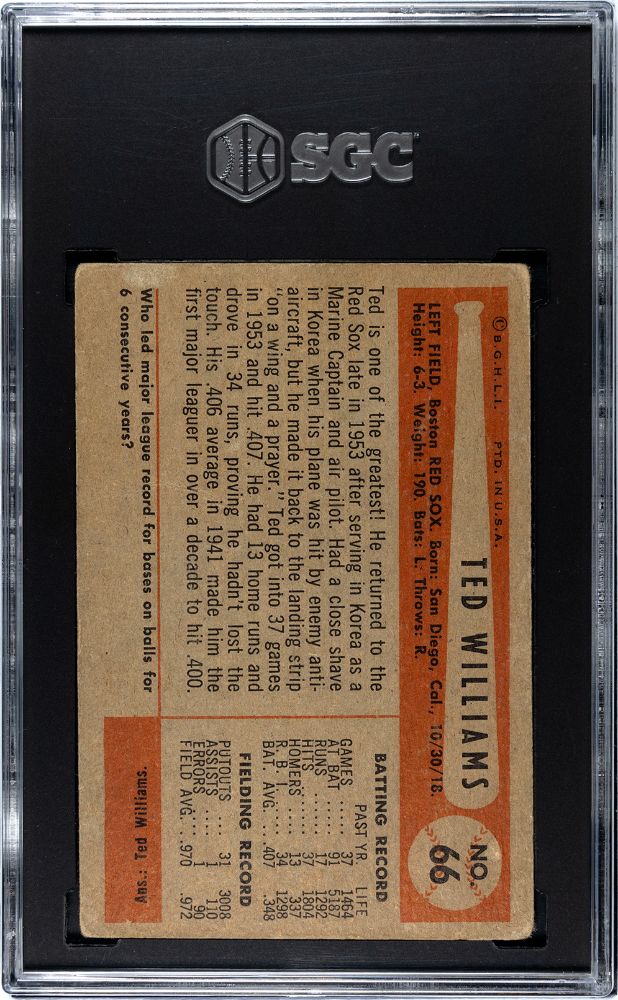 1954 BOWMAN TED WILLIAMS #66 SGC AUTHENTIC