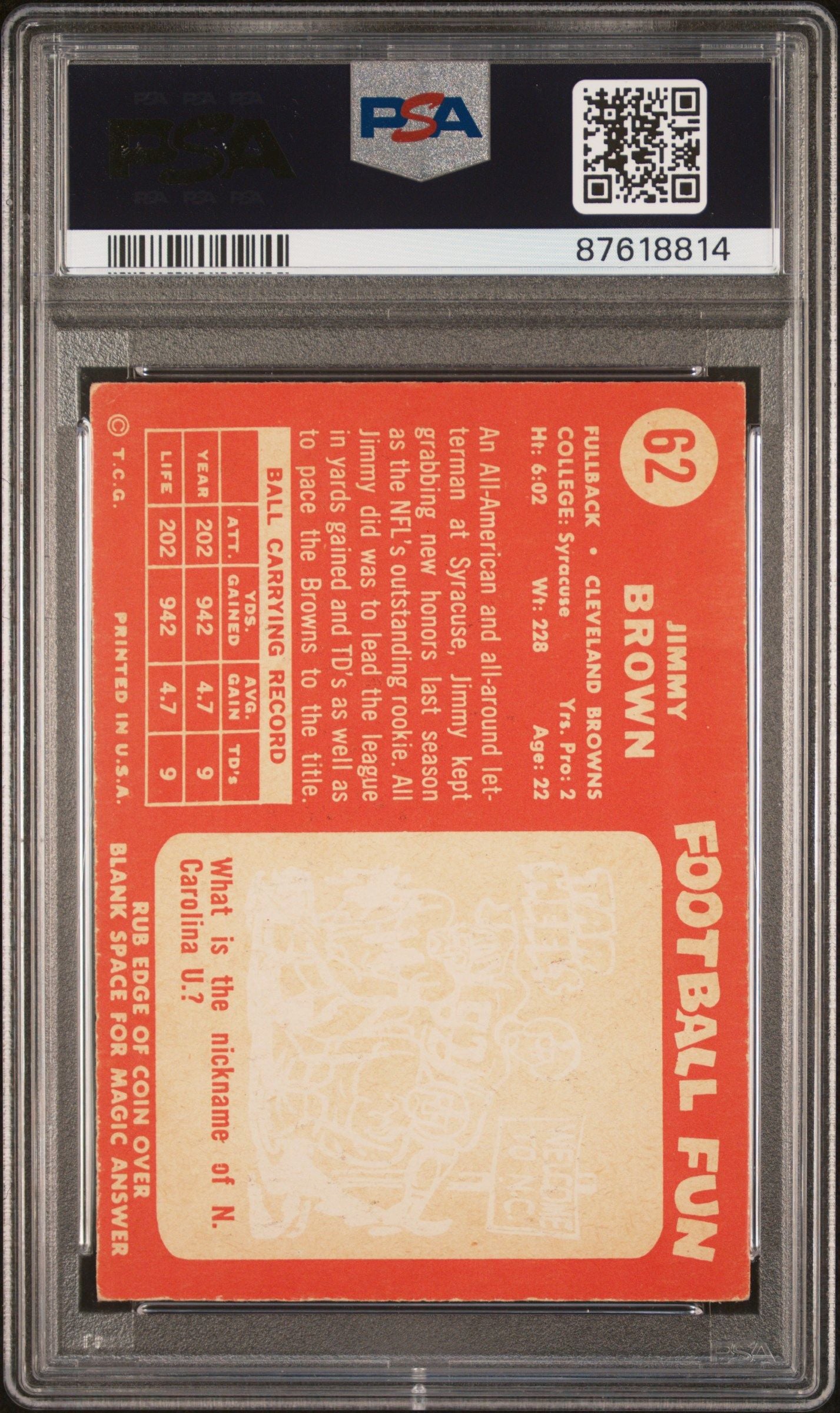 1958 TOPPS JIM BROWN #62 PSA 4