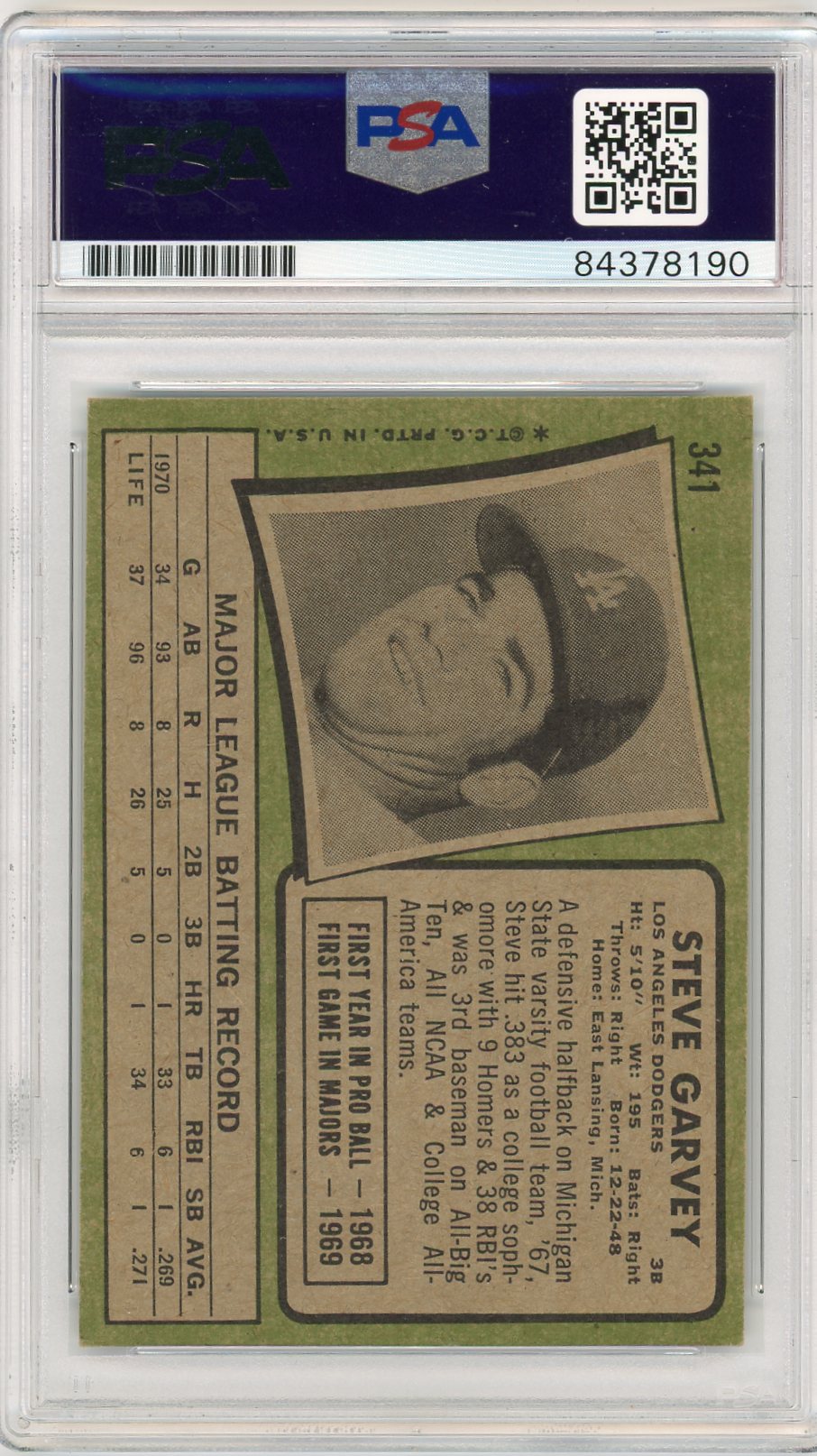 1973 Steve Garvey PSA A Auto 10