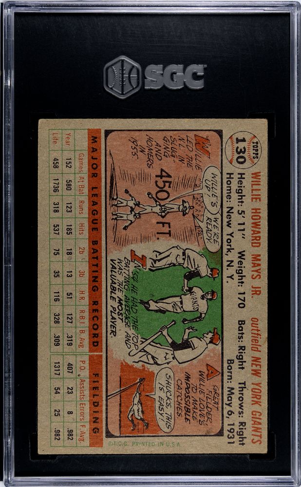 1956 TOPPS WILLIE MAYS GRAY BACK #130 SGC 4.5