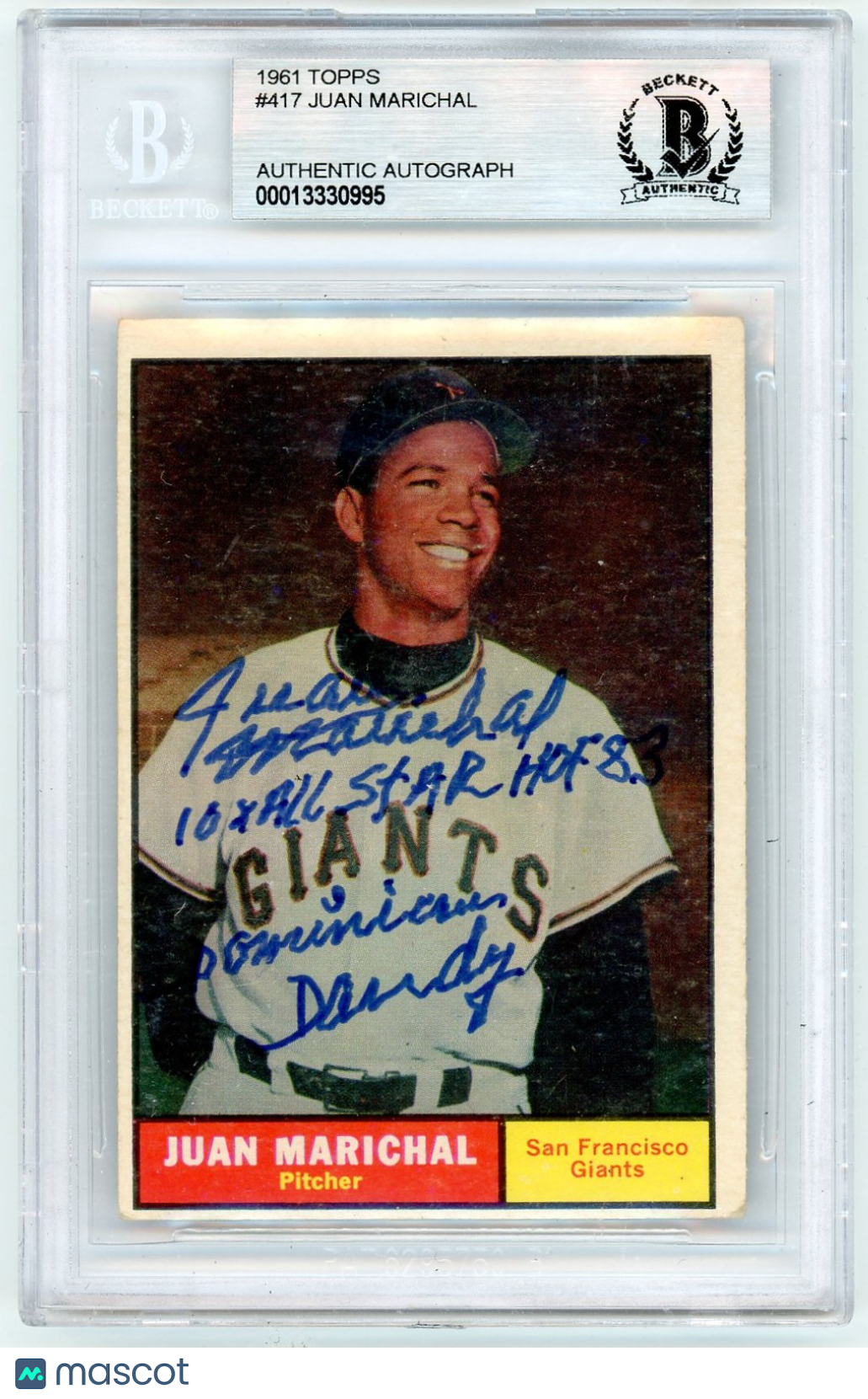 1961 Topps Juan Marichal SP #417 BVG Authentic Rookie BAS Auto Authentic