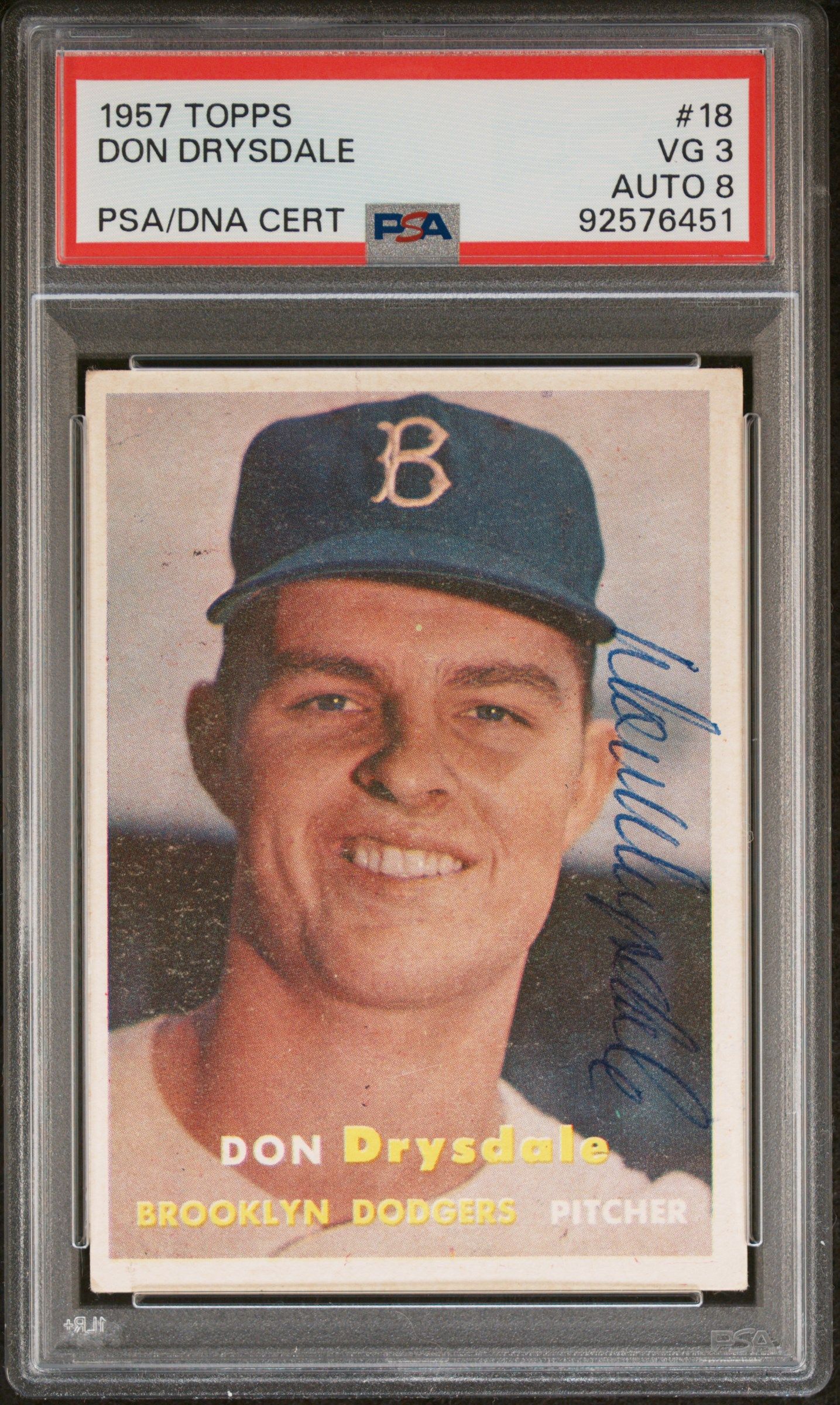 1957 TOPPS DON DRYSDALE #18 PSA 3 AUTO 8