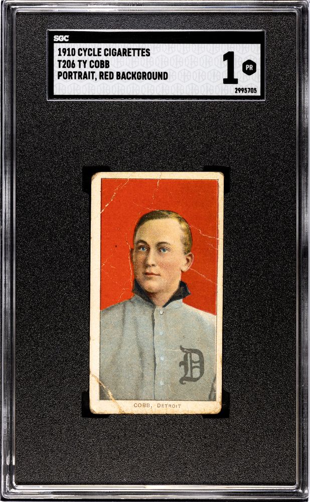 1910 COBB, TY CYCLE CIGARETTES (T206) PORTRAIT, RED BACKGROUND SGC 1