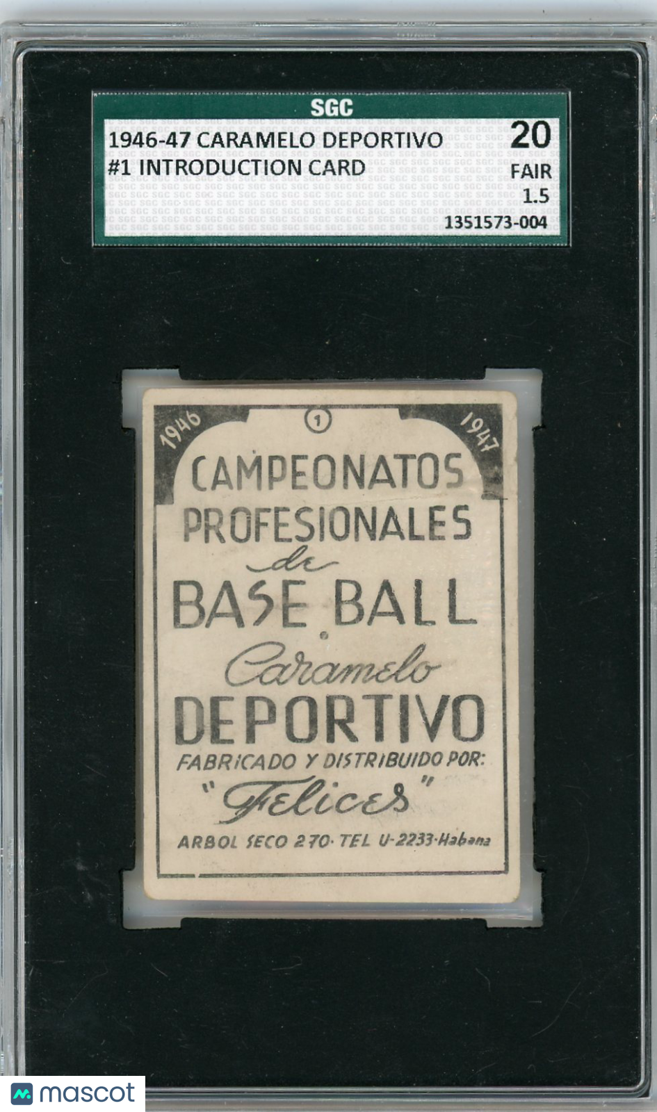 1946 Caramelo Deportivo Introduction Card #1 SGC 1.5
