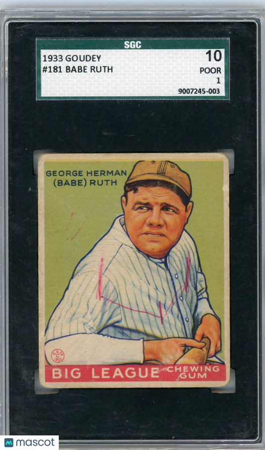 1933 Goudey Babe Ruth #181 SGC 1