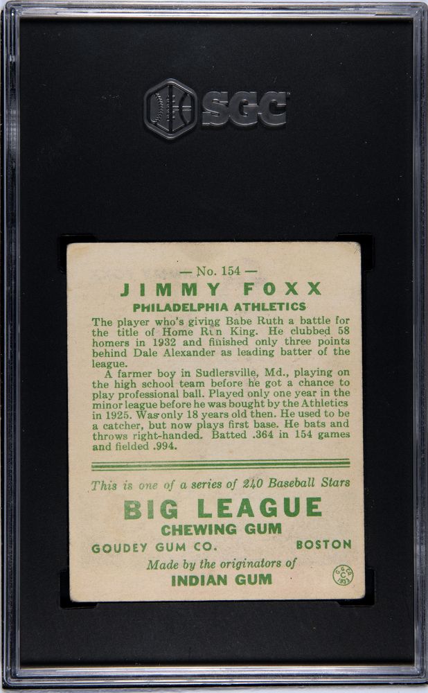 1933 GOUDEY JIMMY FOXX #154 SGC 2.5