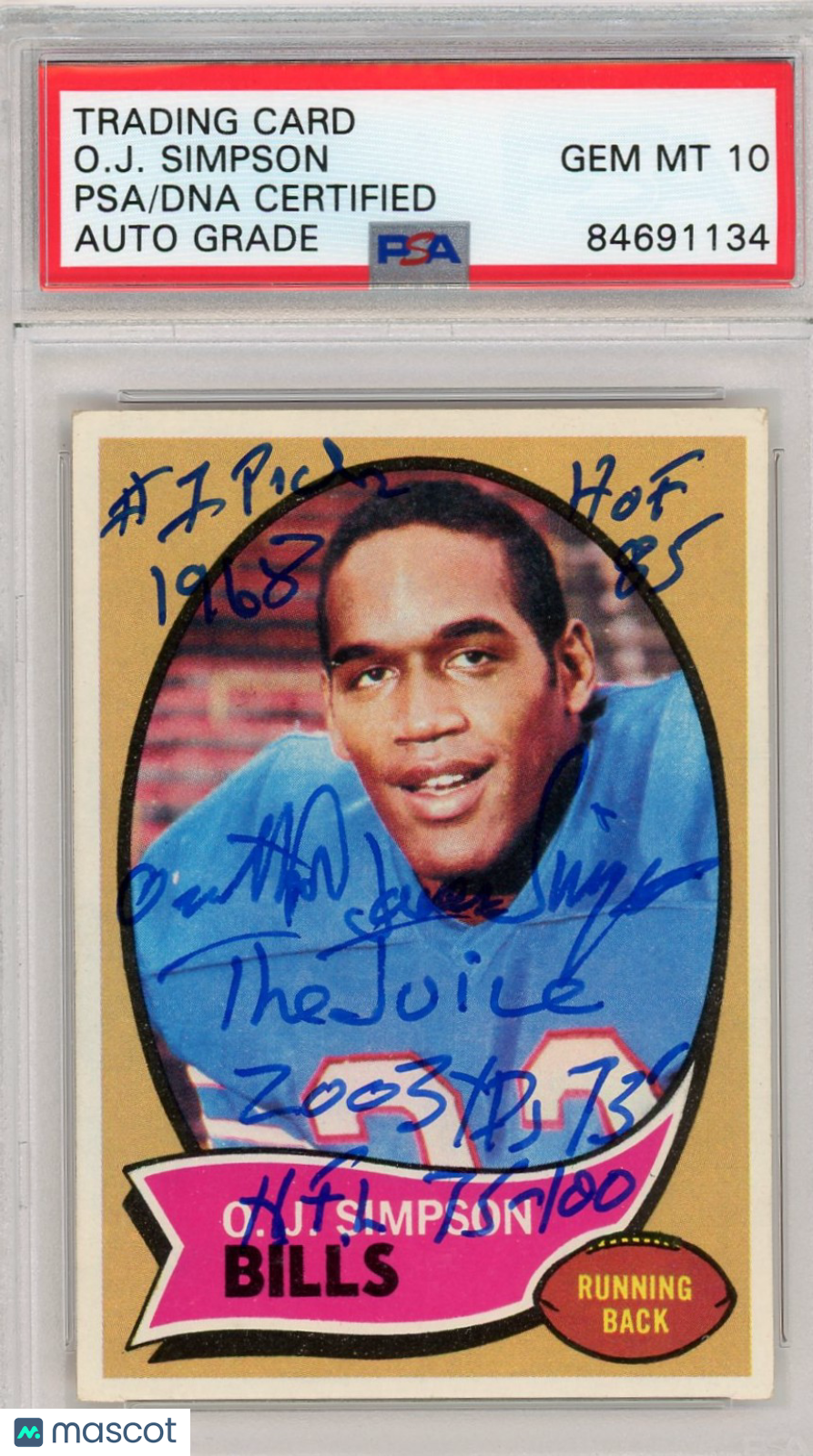 1975 O. J. Simpson PSA A Auto 10