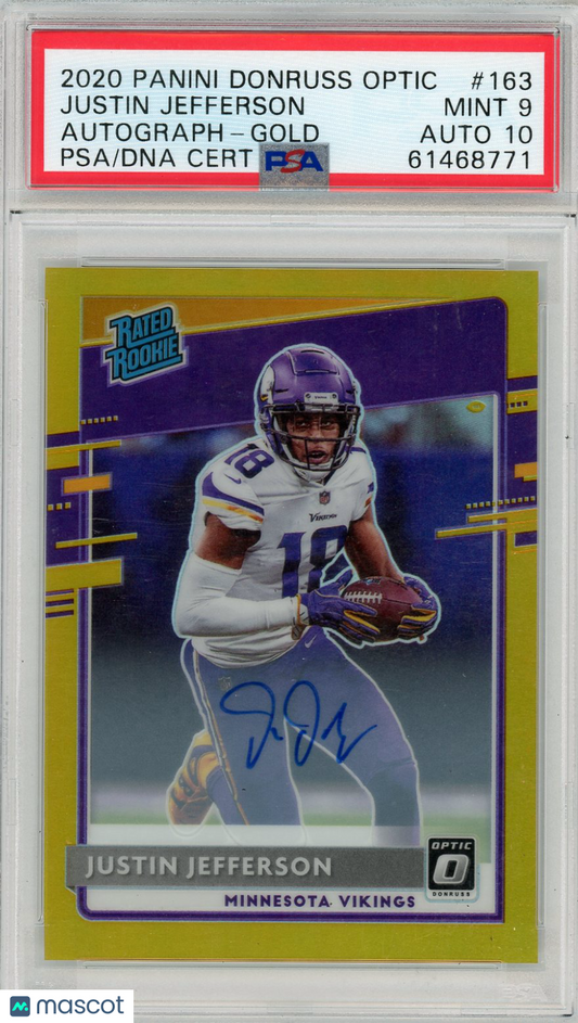 2020 Panini Donruss Optic Justin Jefferson #163 Autograph Gold PSA 9 Auto 10