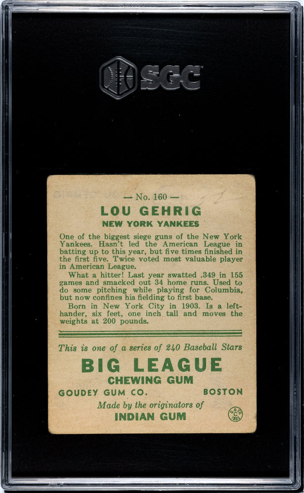 1933 GOUDEY LOU GEHRIG #160 SGC 1