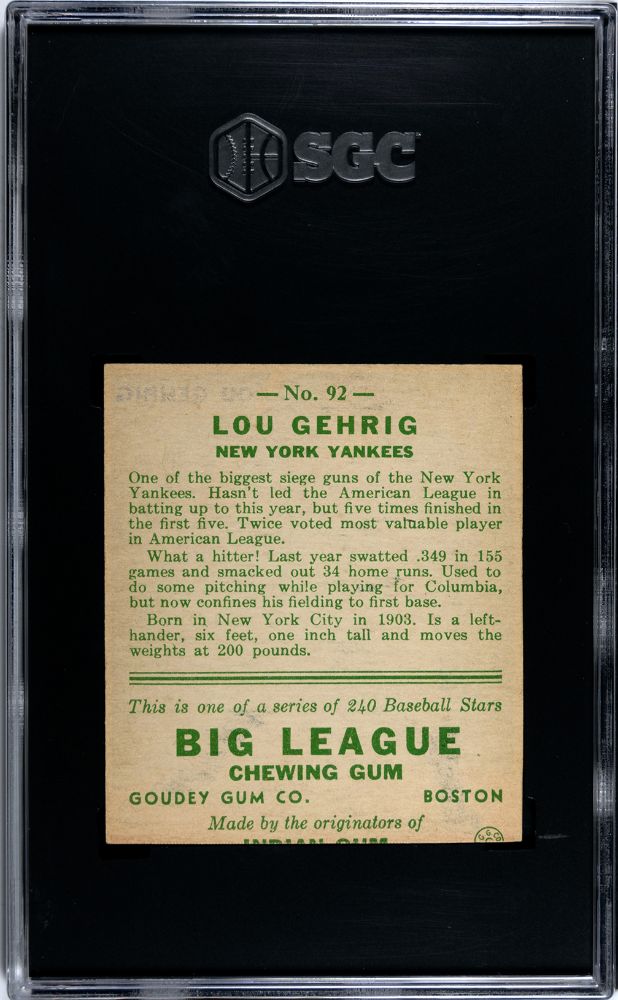 1933 GOUDEY LOU GEHRIG #92 SGC AUTHENTIC