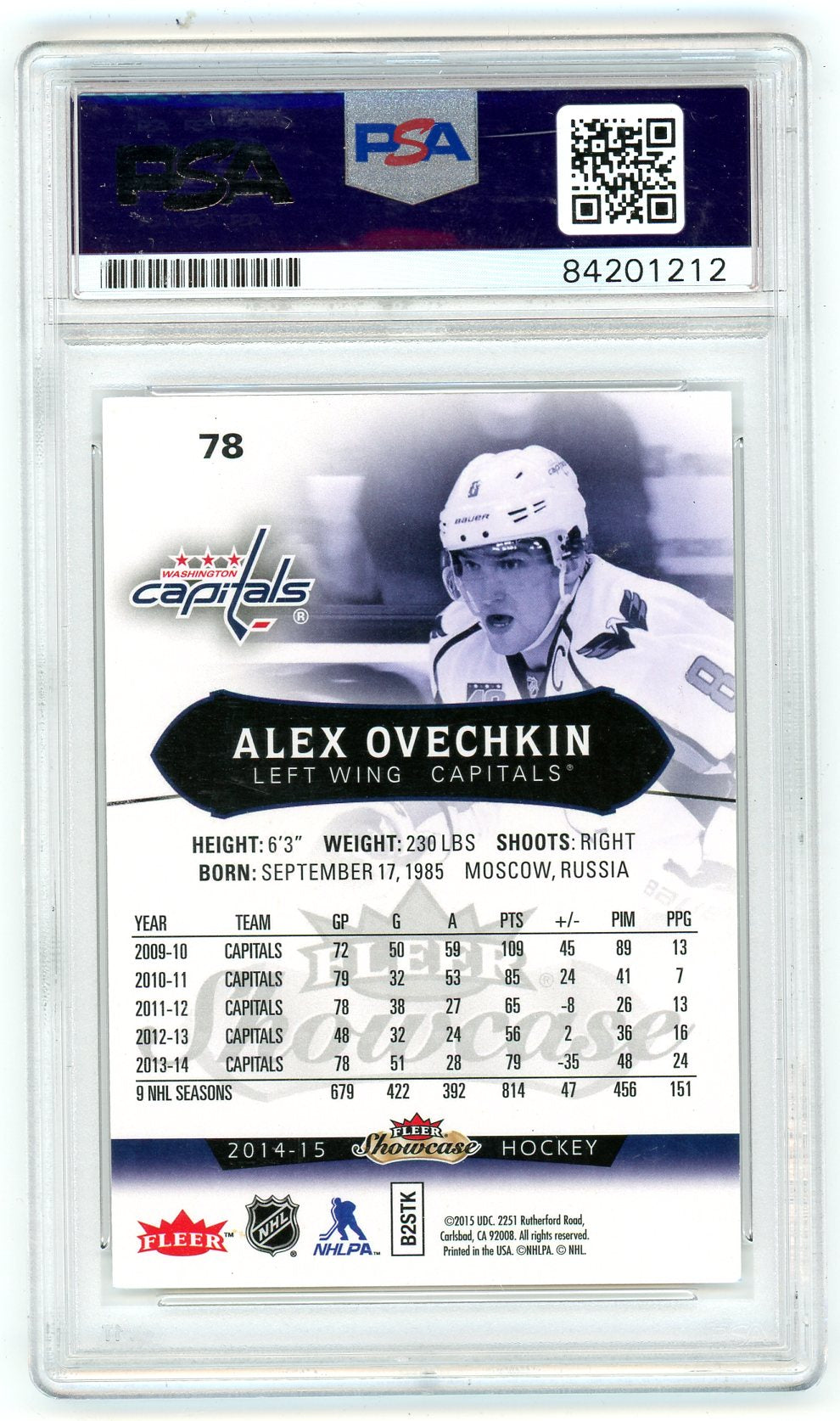 2014-15 Fleer Showcase Alexander Ovechkin #78 PSA A Auto A