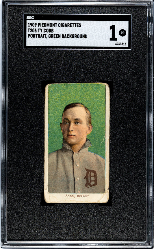 1909 COBB, TY PIEDMONT CIGARETTES (T206) PORTRAIT, GREEN BACKGROUND SGC 1