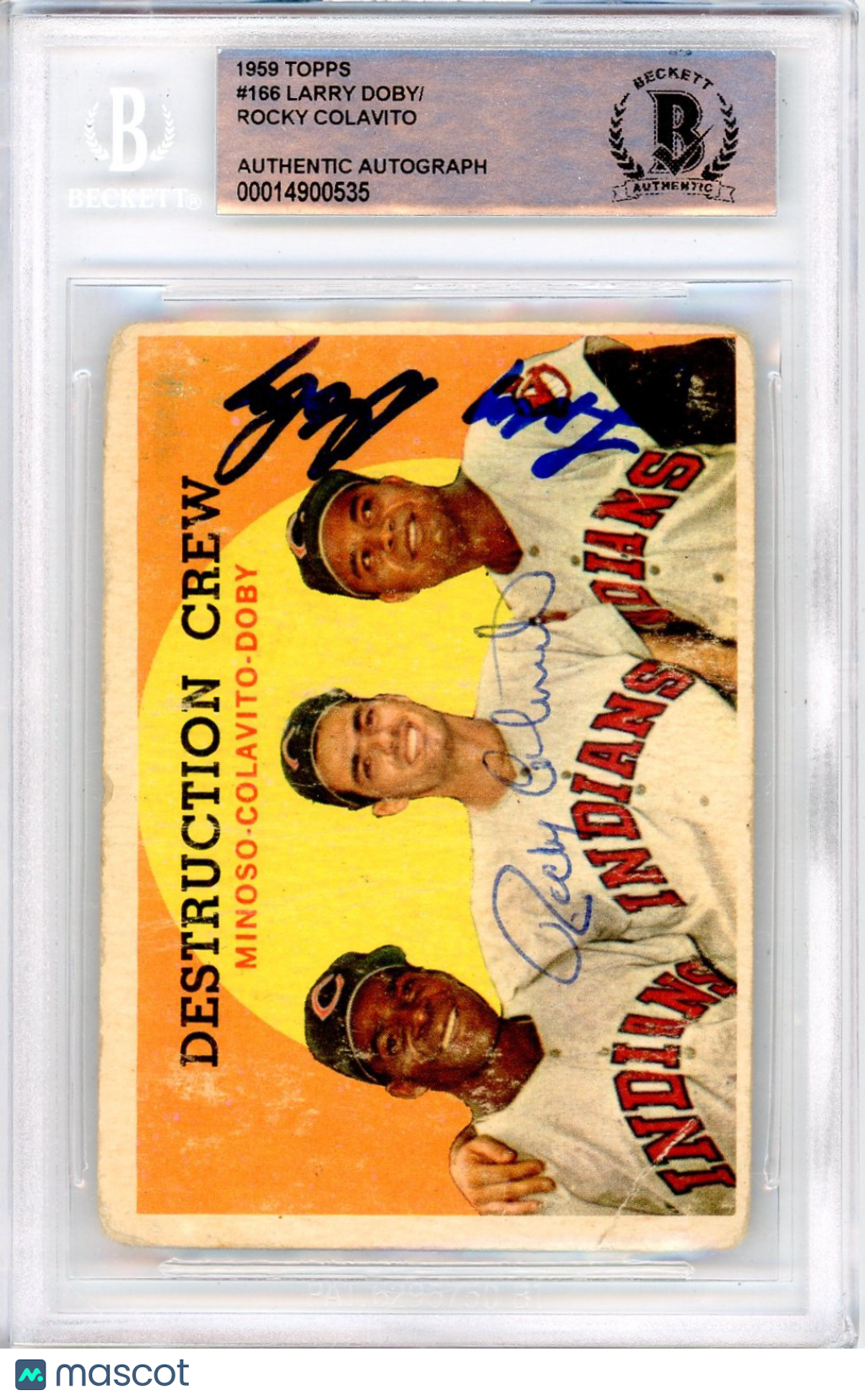 1959 Topps Doby Colavito Minoso Destruction Crew #166 BAS Auto Authentic