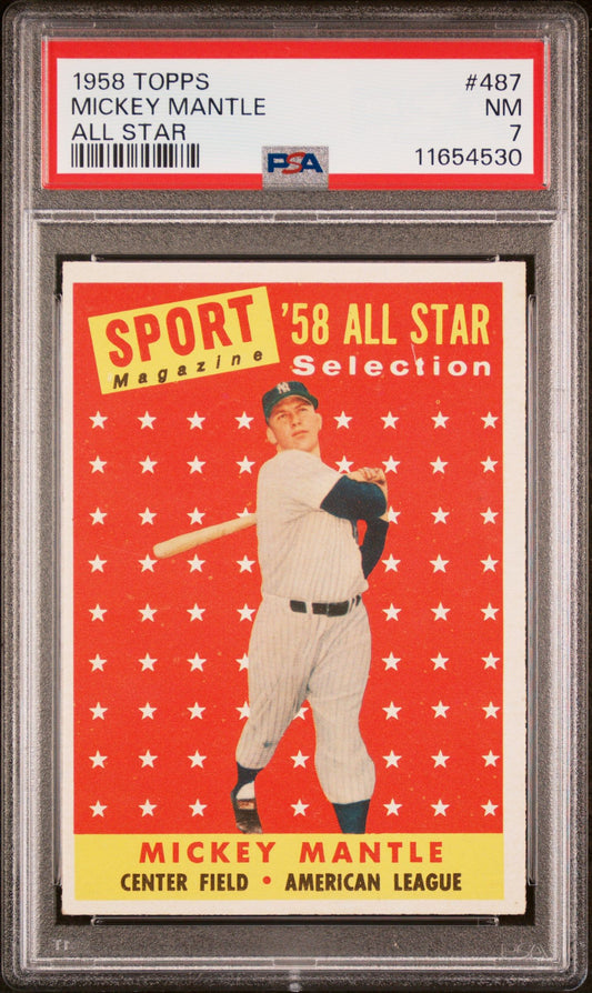 1958 TOPPS MICKEY MANTLE ALL STAR #487 PSA 7