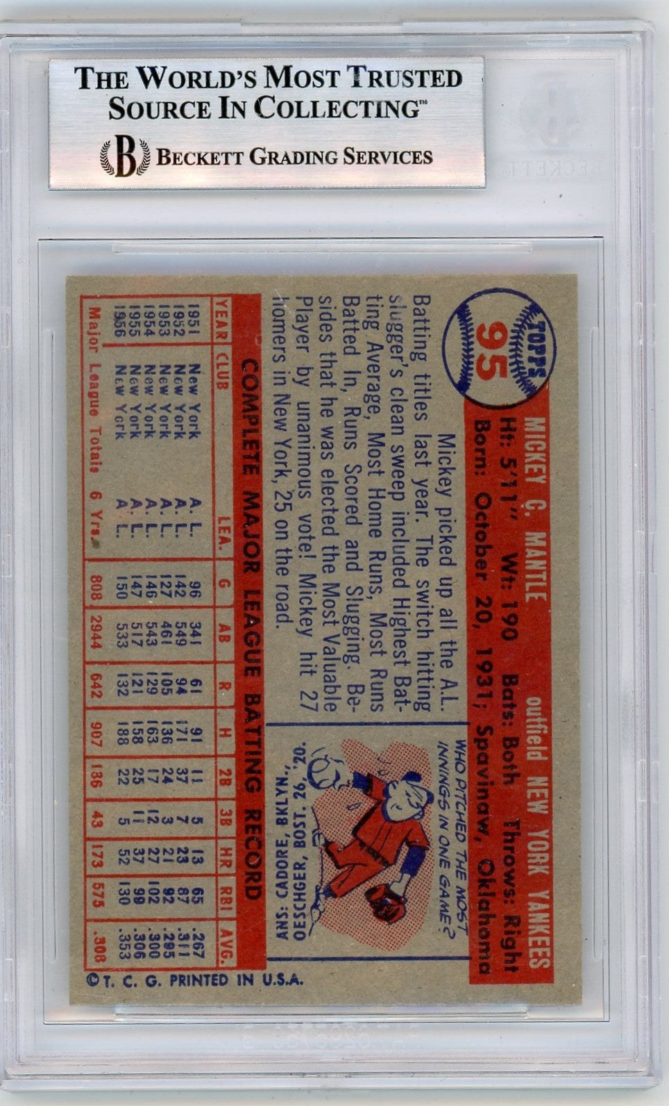 1957 Topps Mickey Mantle #95 BVG 7