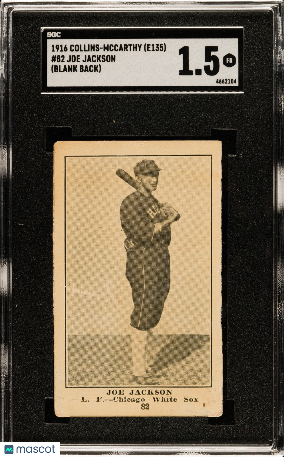 1916 Collins-McCarthy (E135) Joe Jackson #82 (Blank Back) SGC 1.5