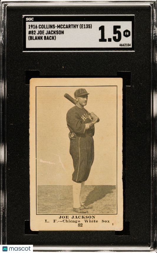 1916 Collins-McCarthy (E135) Joe Jackson #82 (Blank Back) SGC 1.5