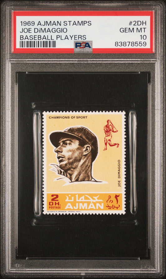 1969 JOE DIMAGGIO AJMAN STAMPS BASEBALL PLAYERS #2DH PSA 10