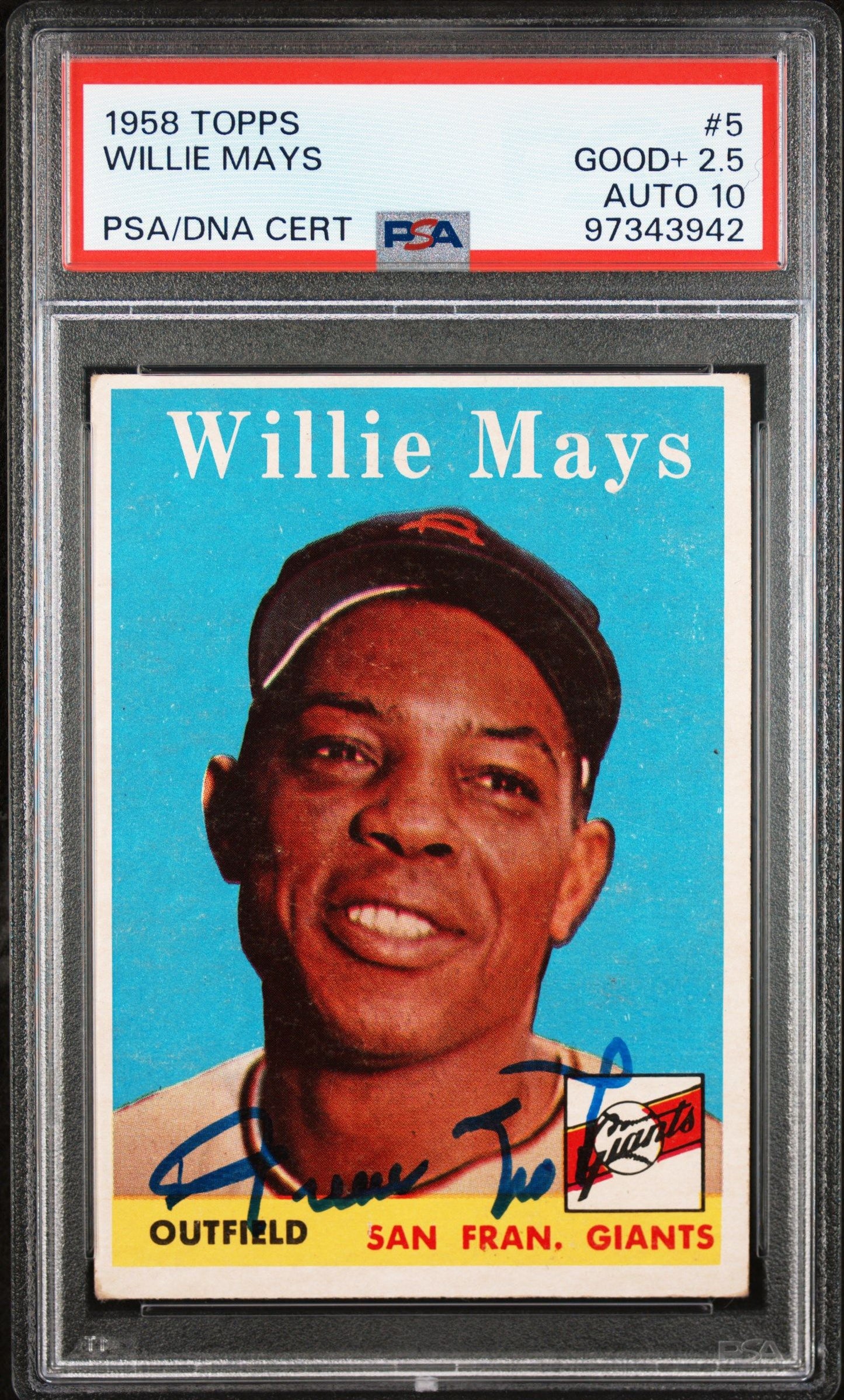 1958 TOPPS WILLIE MAYS #5 PSA/DNA 2.5 AUTO 10