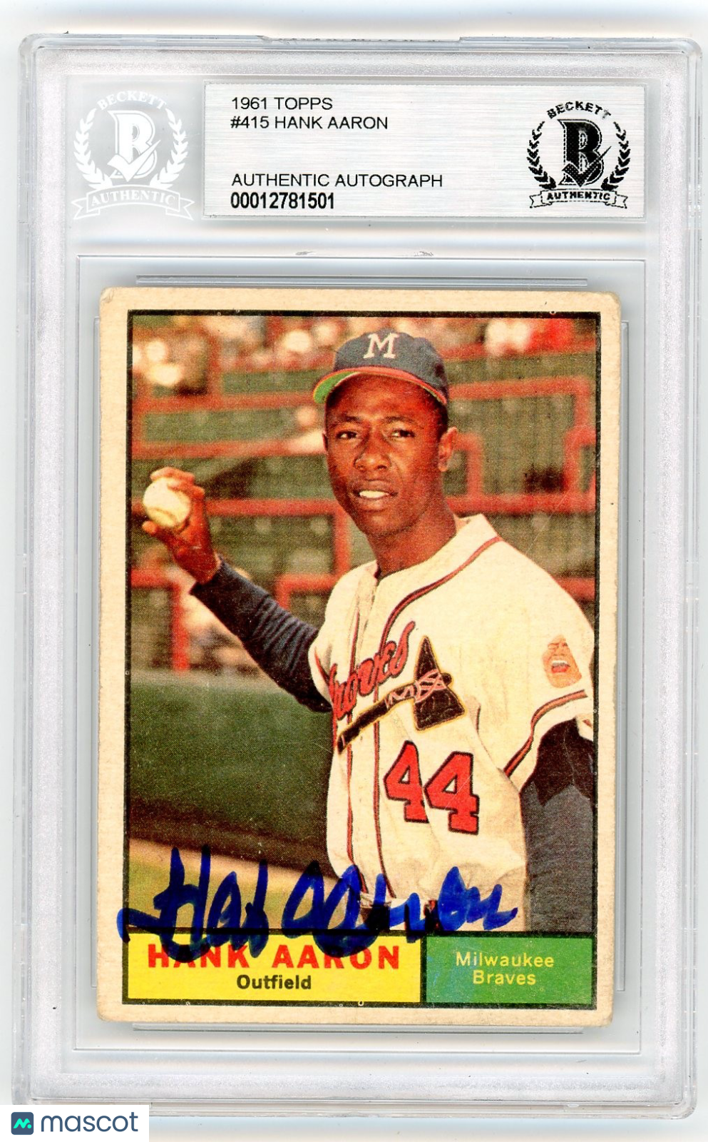 1961 Topps Hank Aaron #415 BVG Authentic BAS Auto A