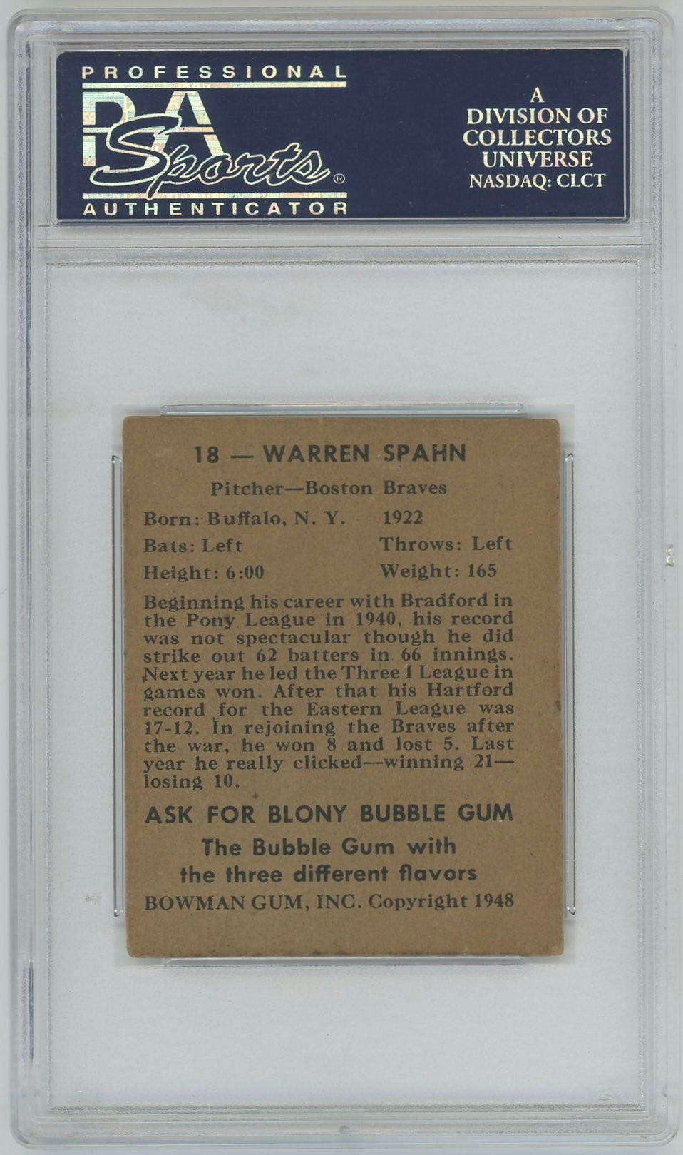 1948 Bowman Warren Spahn #18 PSA 4.5