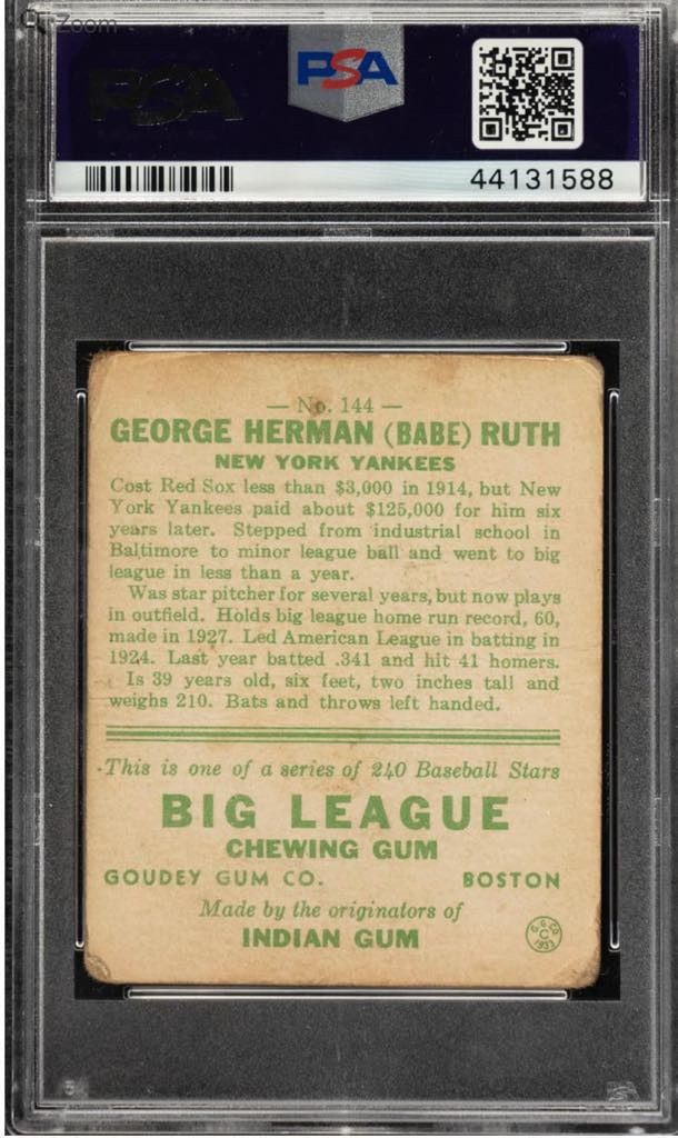 1933 GOUDEY BABE RUTH #144 PSA 2