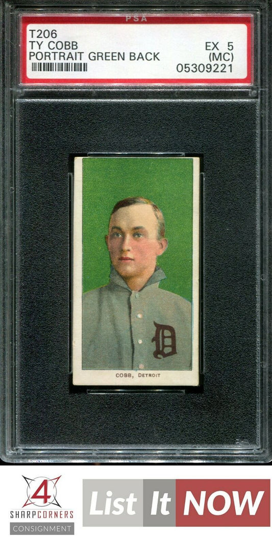 1909-11 TY COBB T206 PORTRAIT-GREEN PSA 5