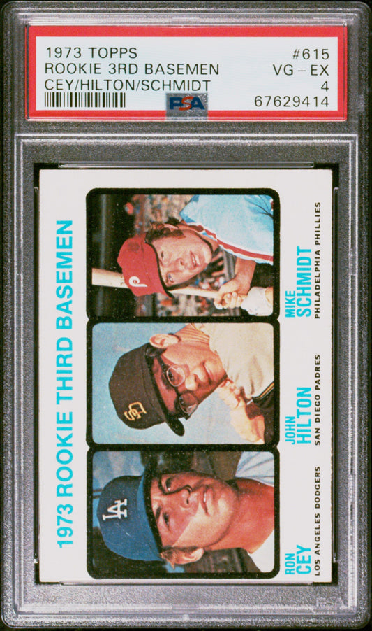 1973 TOPPS ROOKIE 3RD BASEMEN CEY/HILTON/SCHMIDT #615 PSA 4