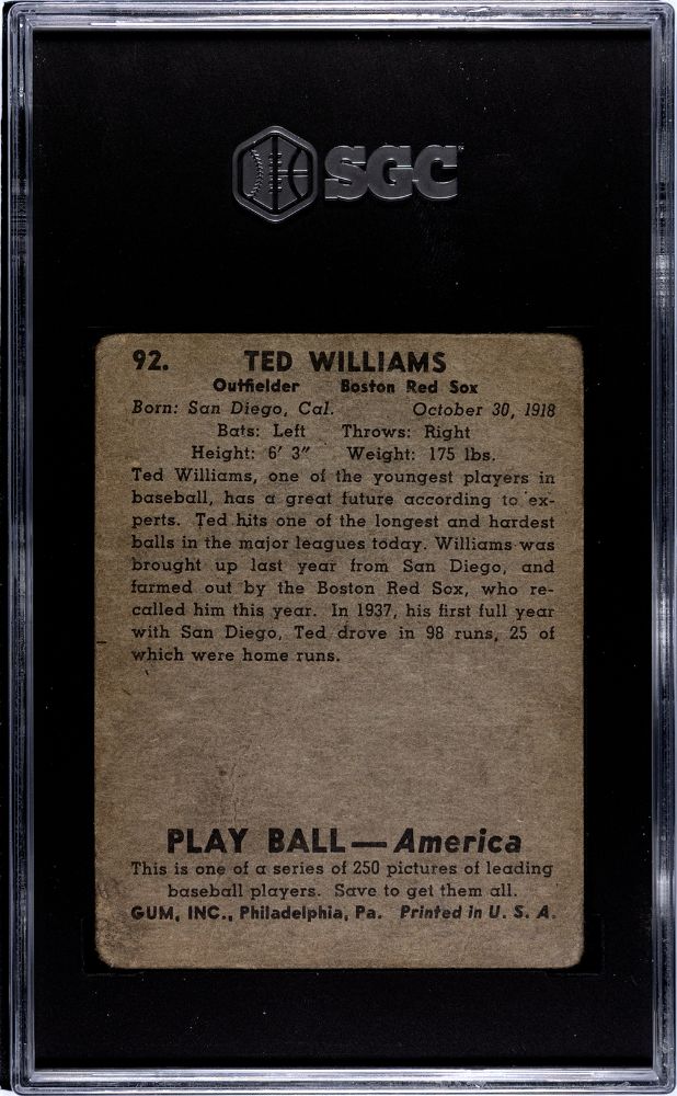 1939 TED WILLIAMS PLAYBALL #92 SGC 1.5