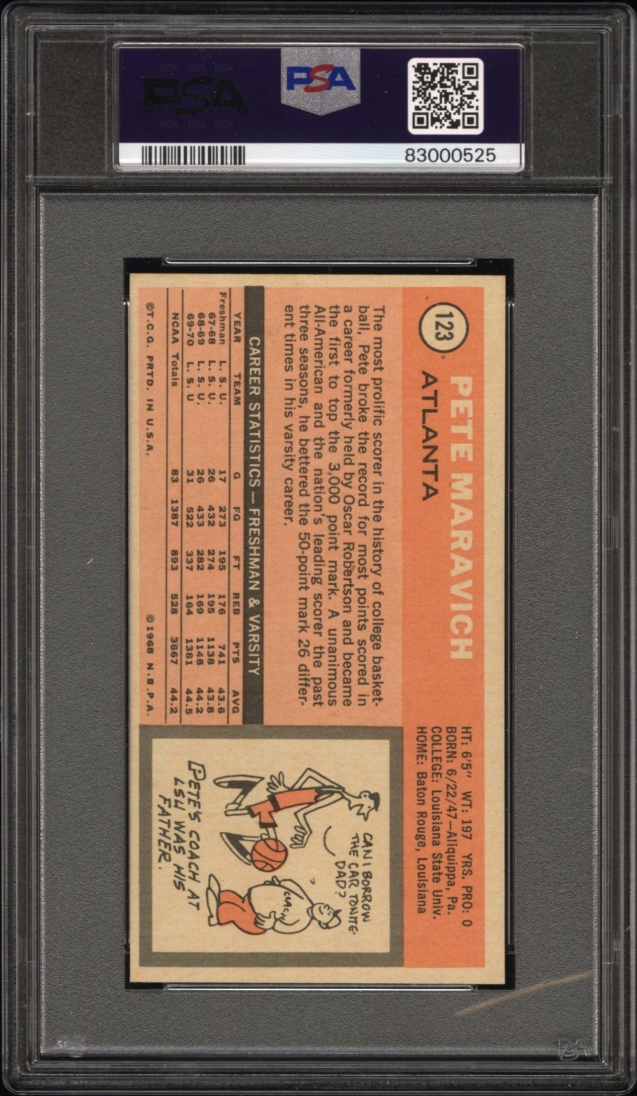 1970 TOPPS PETE MARAVICH #123 PSA 6