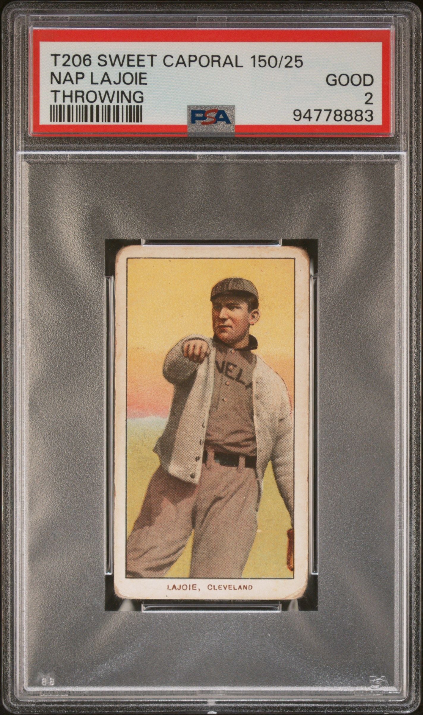 1909-11 NAP LAJOIE T206 SWEET CAPORAL 150/25 THROWING PSA 2