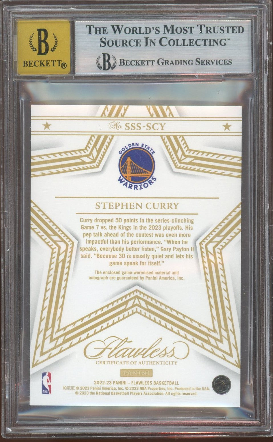 2022 Panini Flawless Star Swatch Signatures Stephen Curry #10 BGS 8 Auto 10