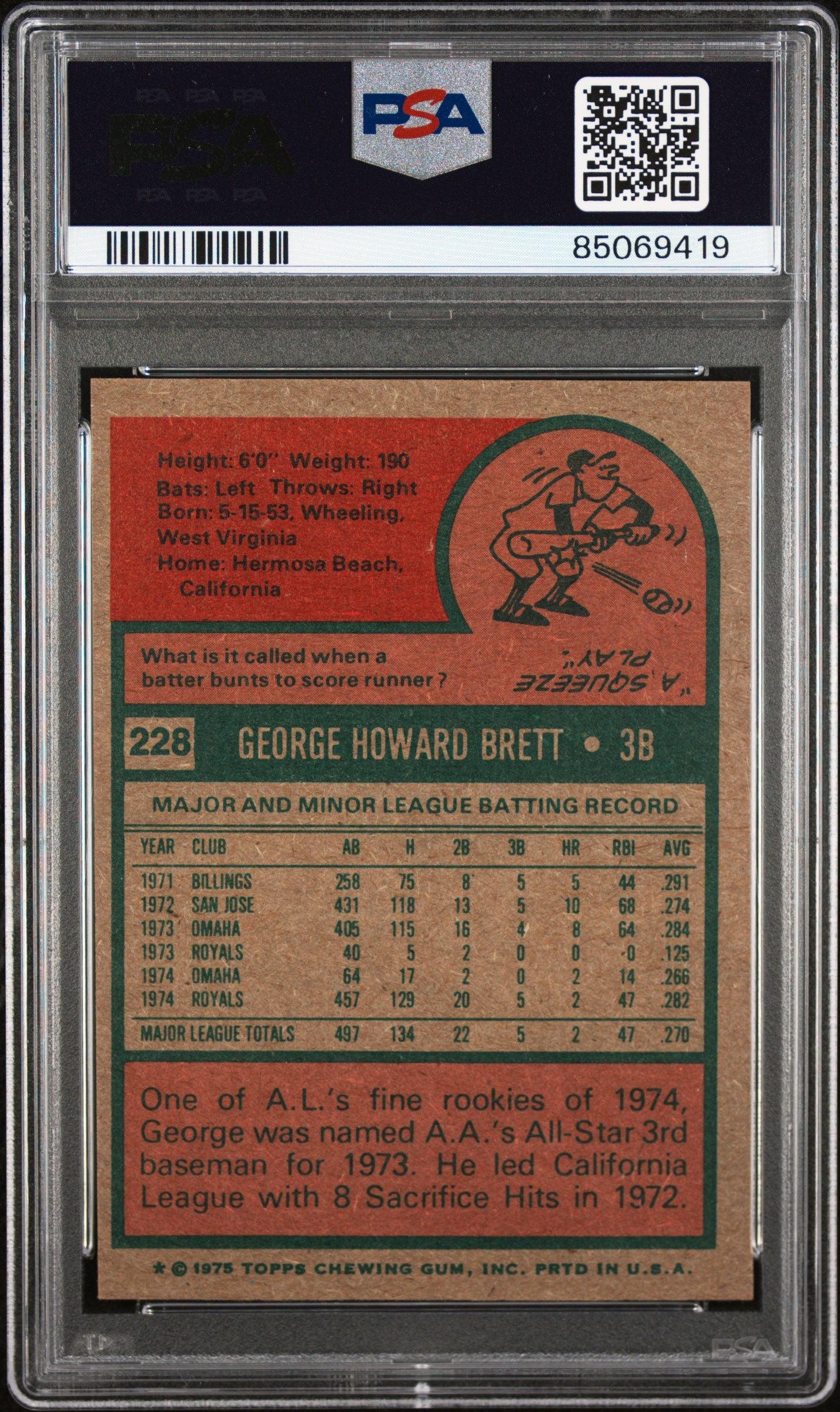 1975 TOPPS GEORGE BRETT #228 PSA 8