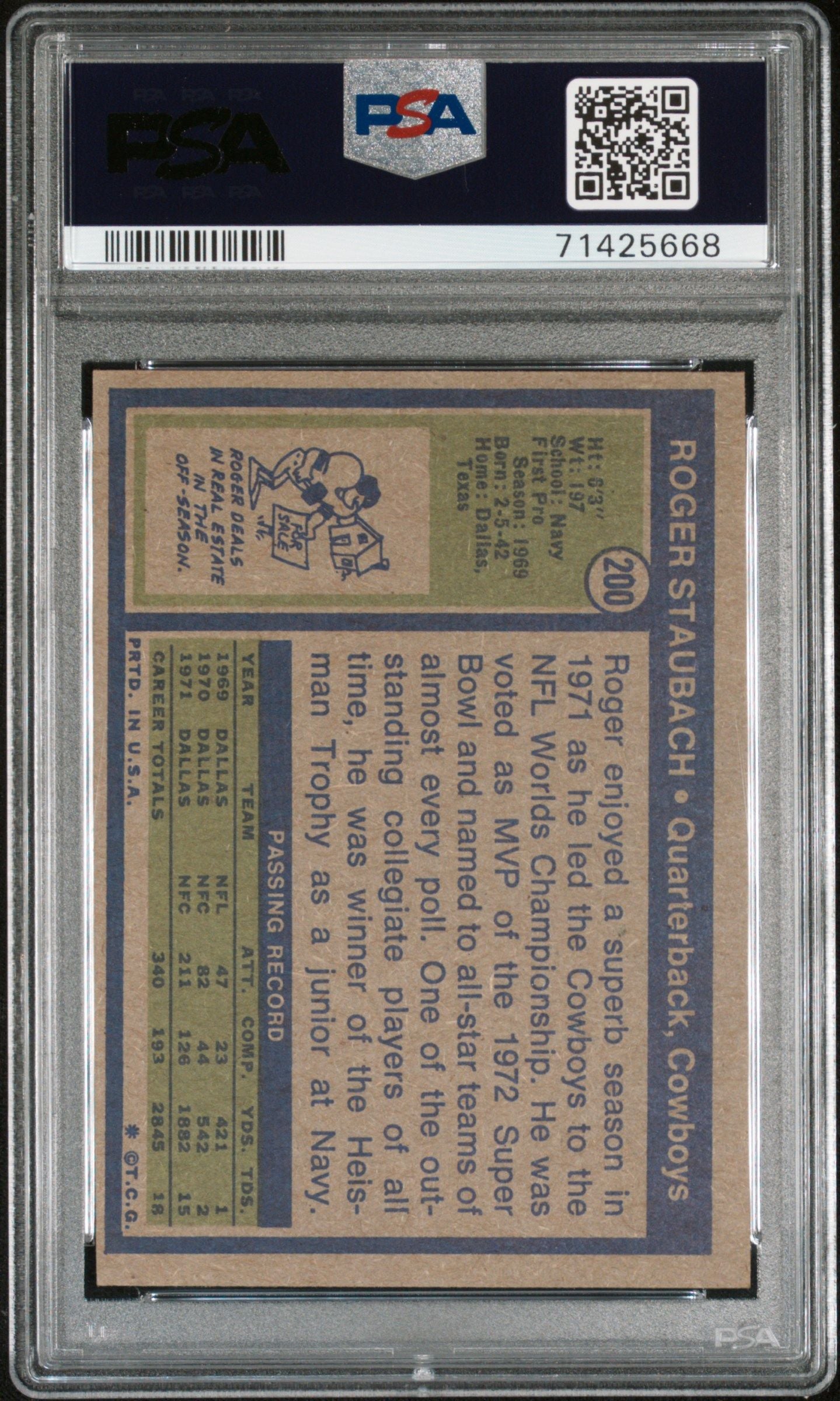 1972 TOPPS ROGER STAUBACH #200 PSA 7 AUTO